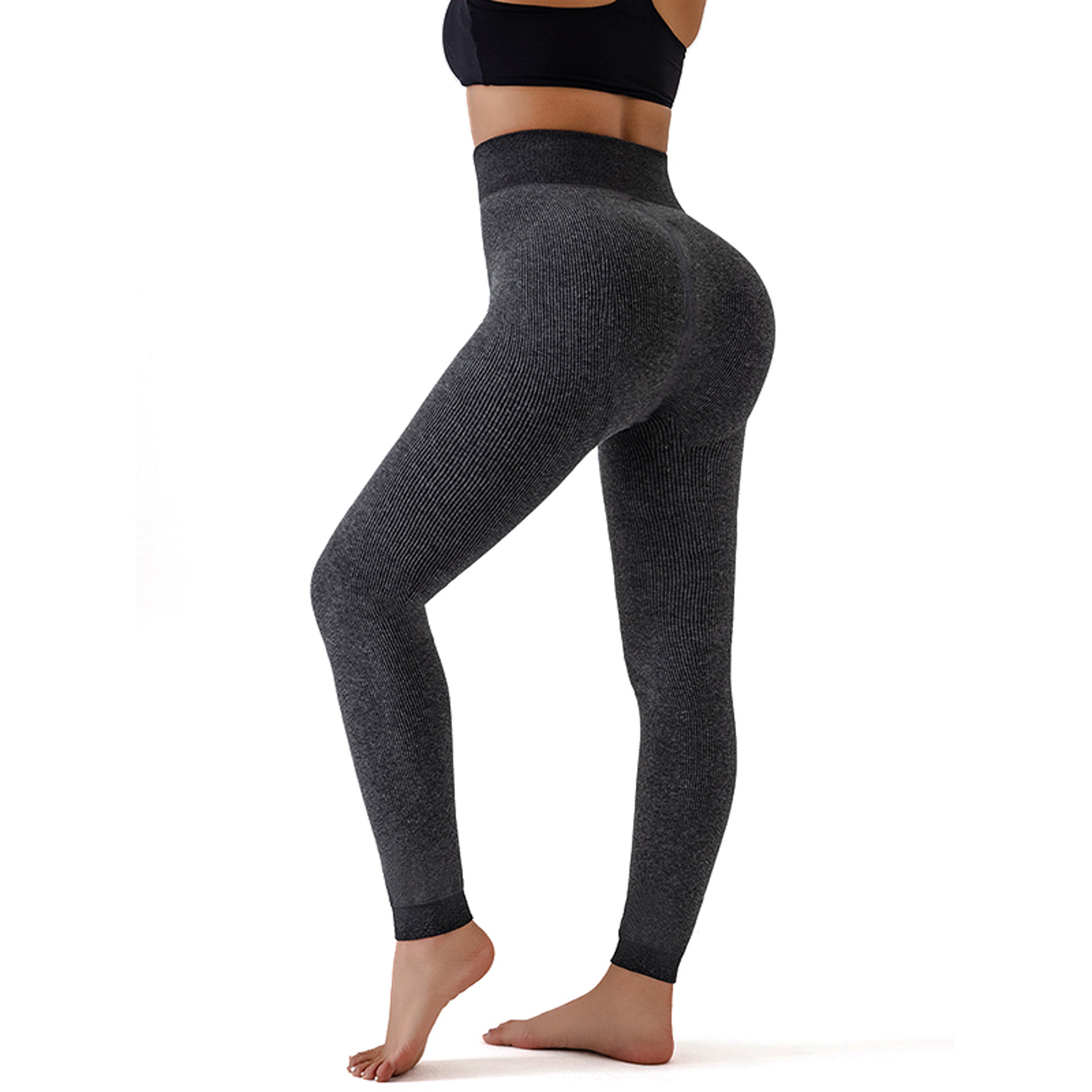 Womens High Waist Fleece Lined Leggings with Tummy Control and Ribbed Texture – view 7