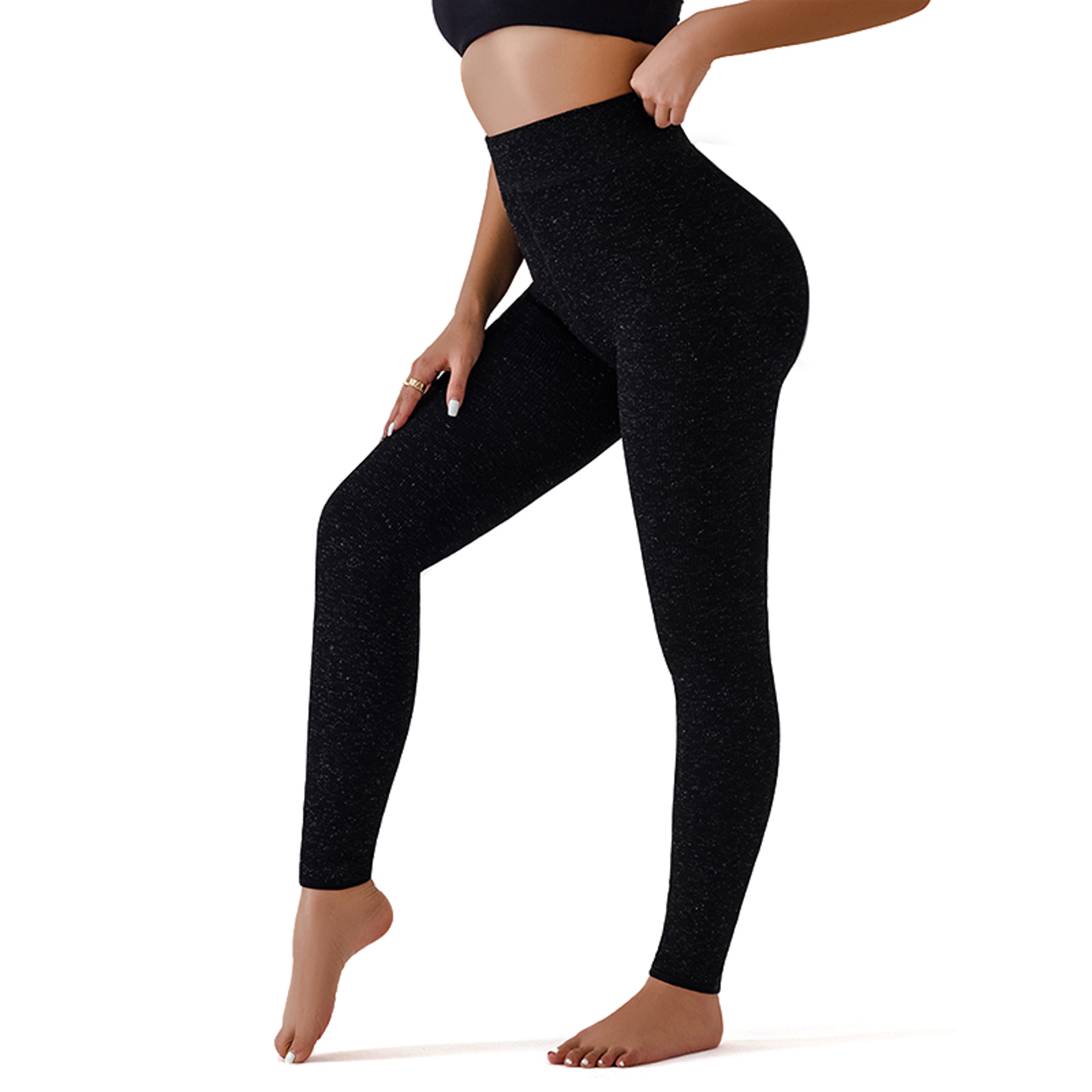 Womens High Waist Fleece Lined Leggings with Tummy Control and Ribbed Texture – view 9