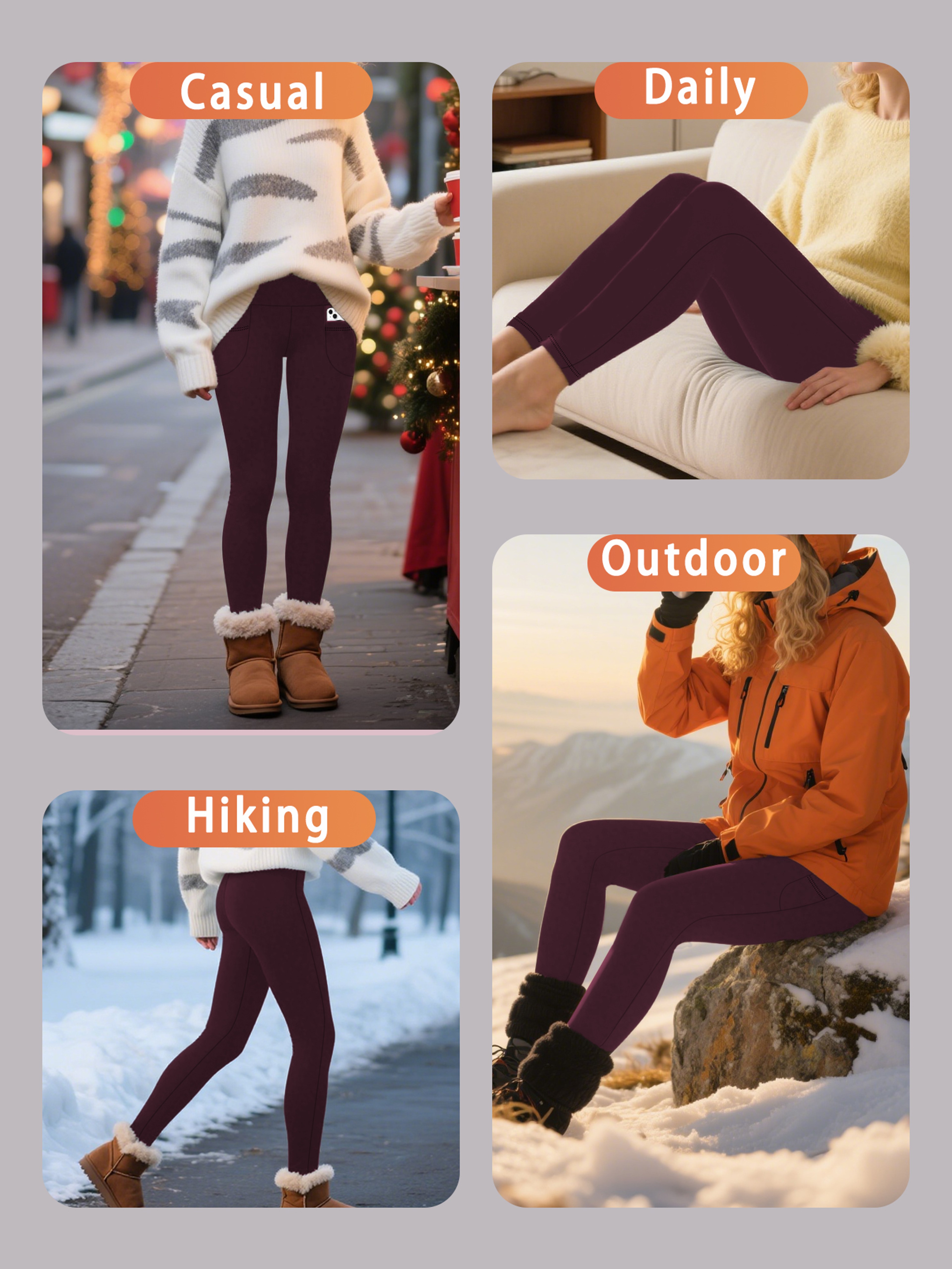 Womens Thermal Fleece Lined Leggings with Pockets and High Waist Tummy Control – view 4