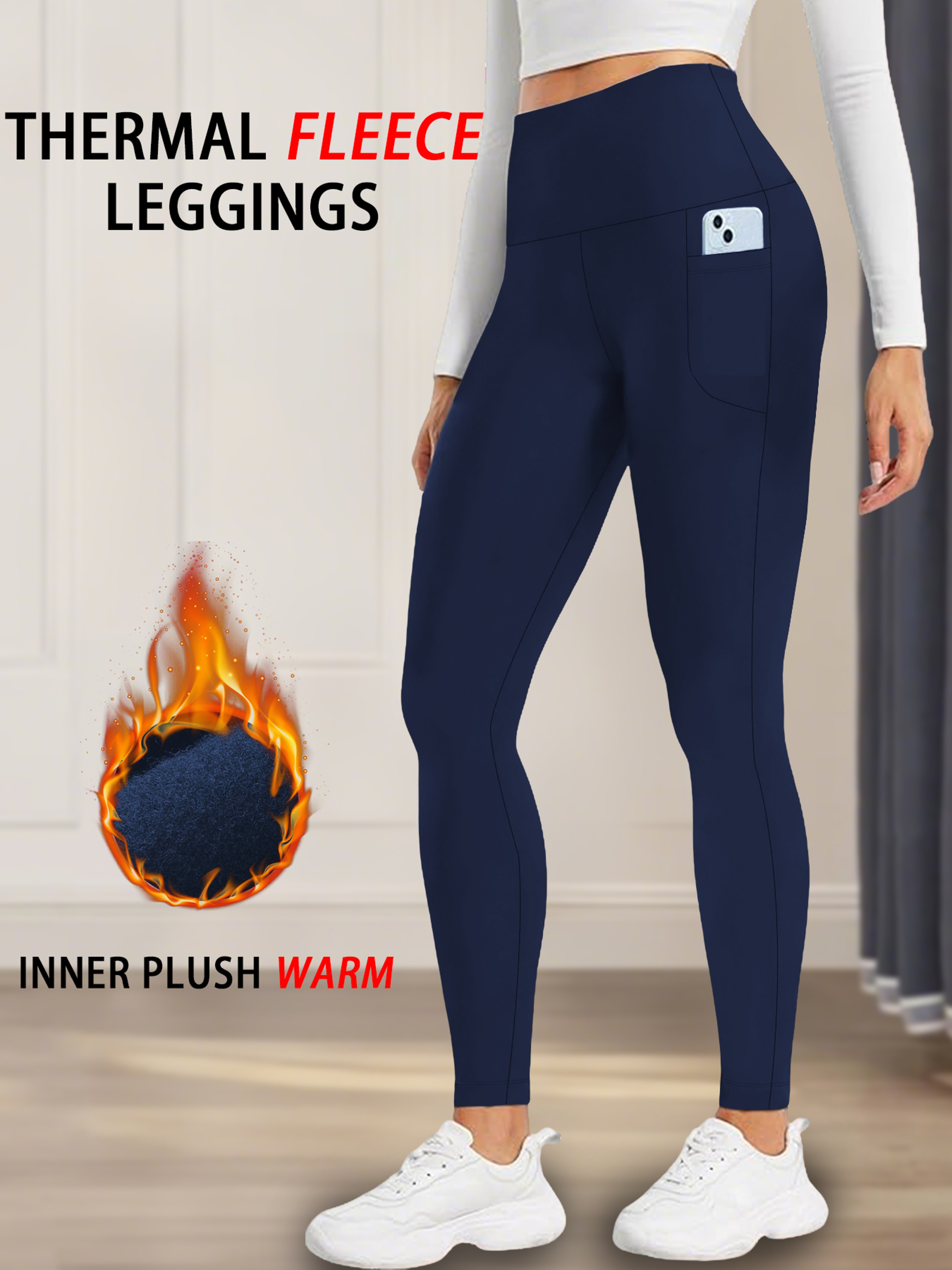 Womens Thermal Fleece Lined Leggings with Pockets and High Waist Tummy Control – view 11