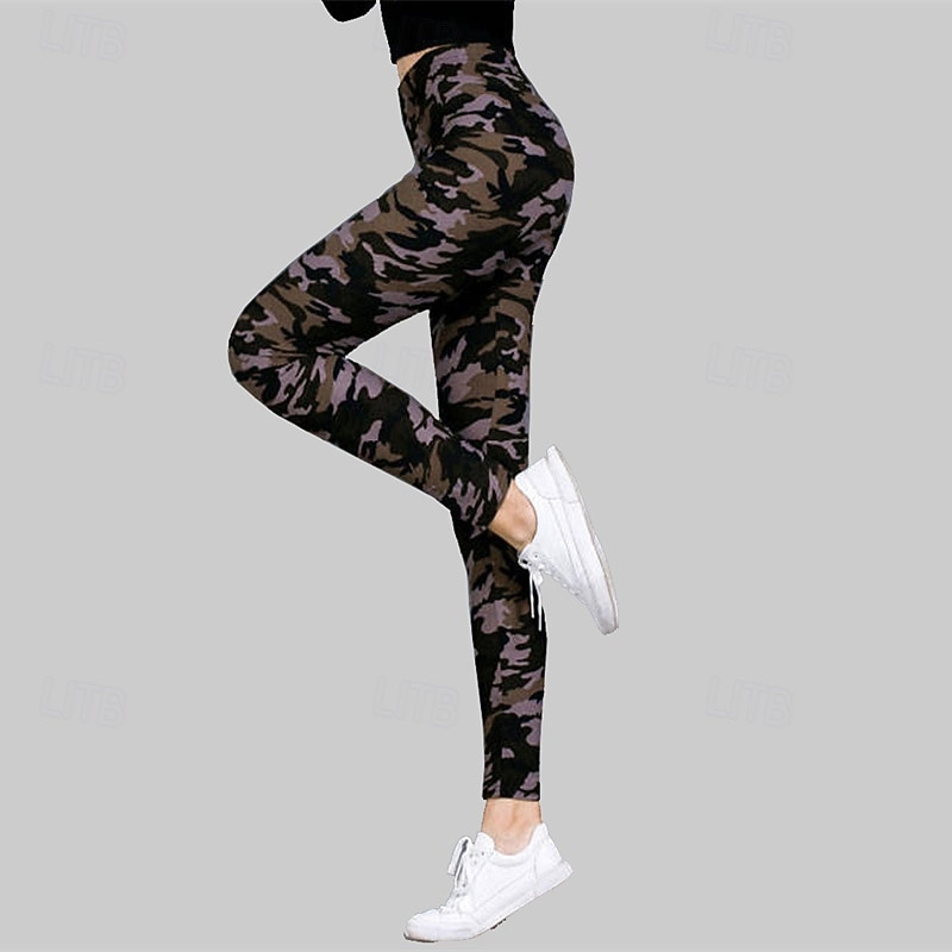 Womens Camouflage Print Leggings with Elastic Waist and Fleece Fabric – view 9