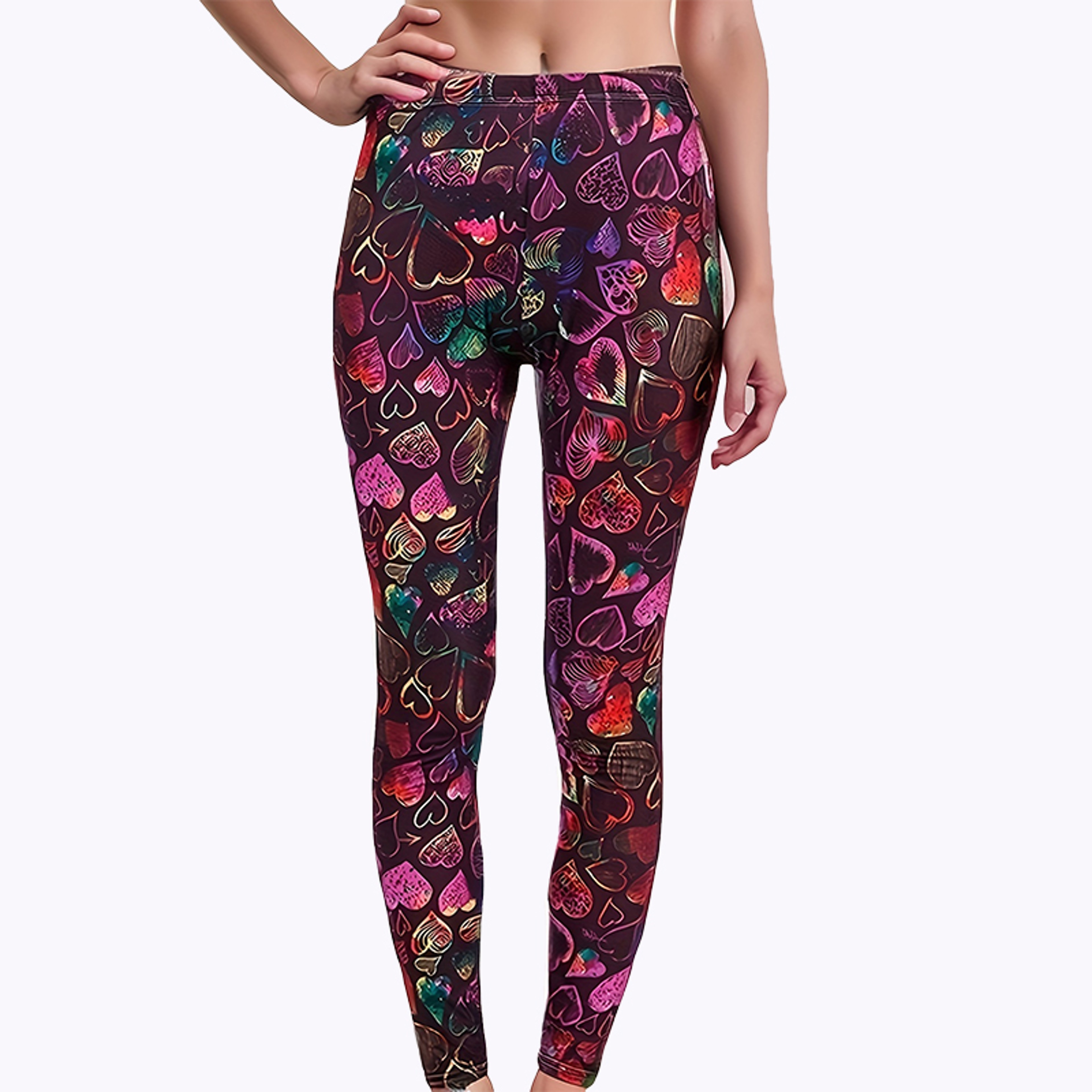 Womens Red and White Heart Print Leggings with Soft Brushed Fabric – view 1