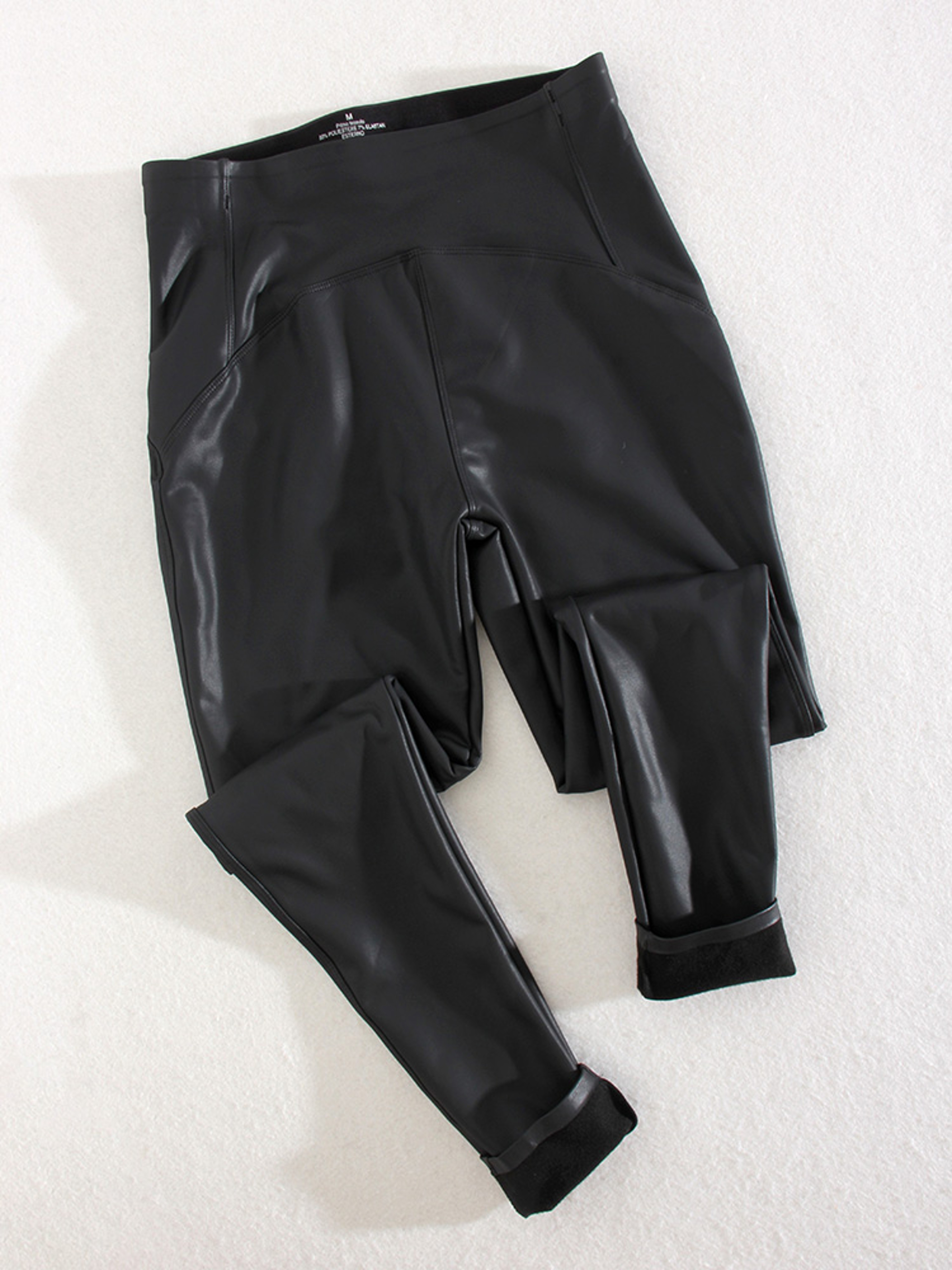 Womens High Waist Faux Leather Fleece Leggings With Stretch Fit 5
