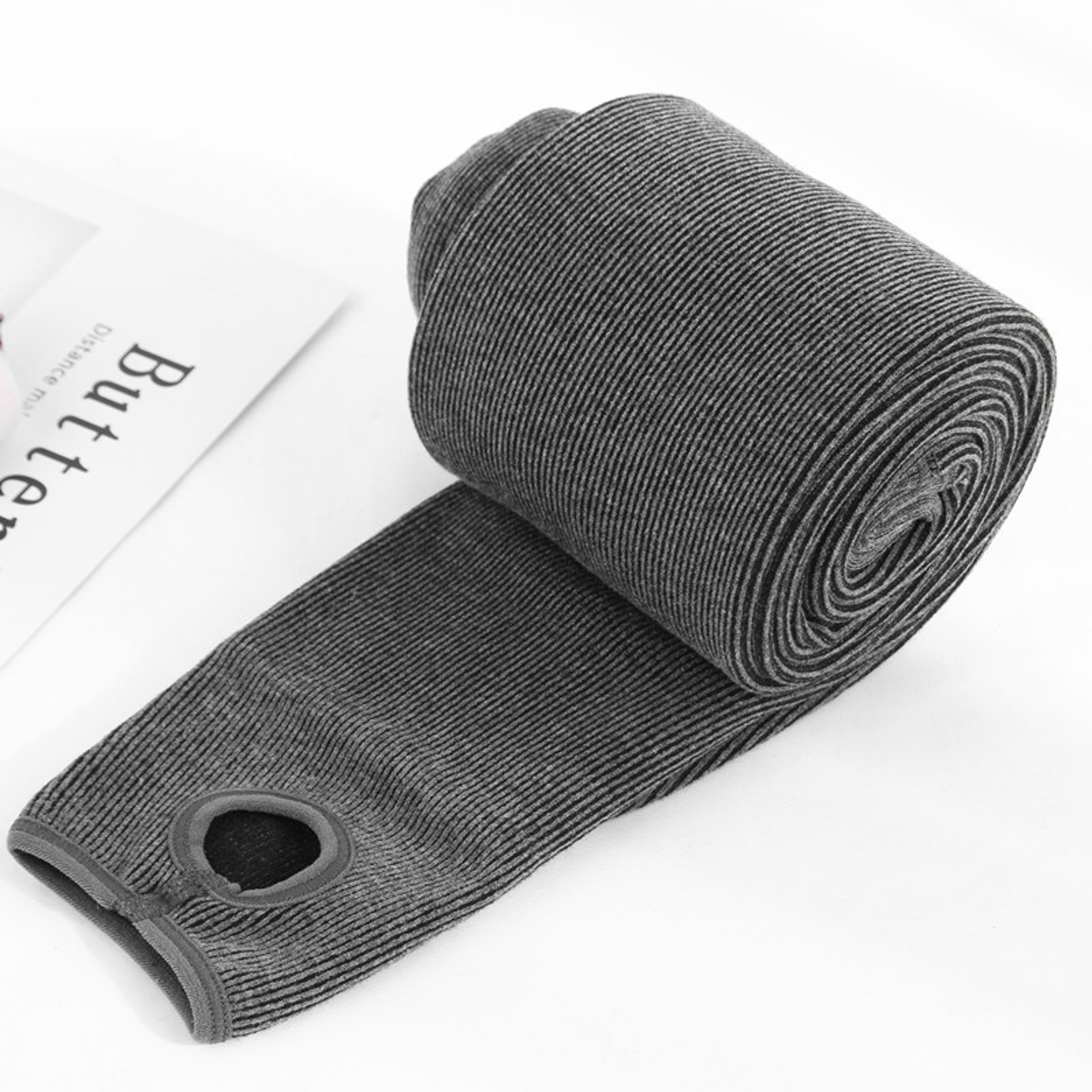 Womens High Waisted Fleece Lined Thermal Leggings with Ribbed Vertical Stripes – view 7