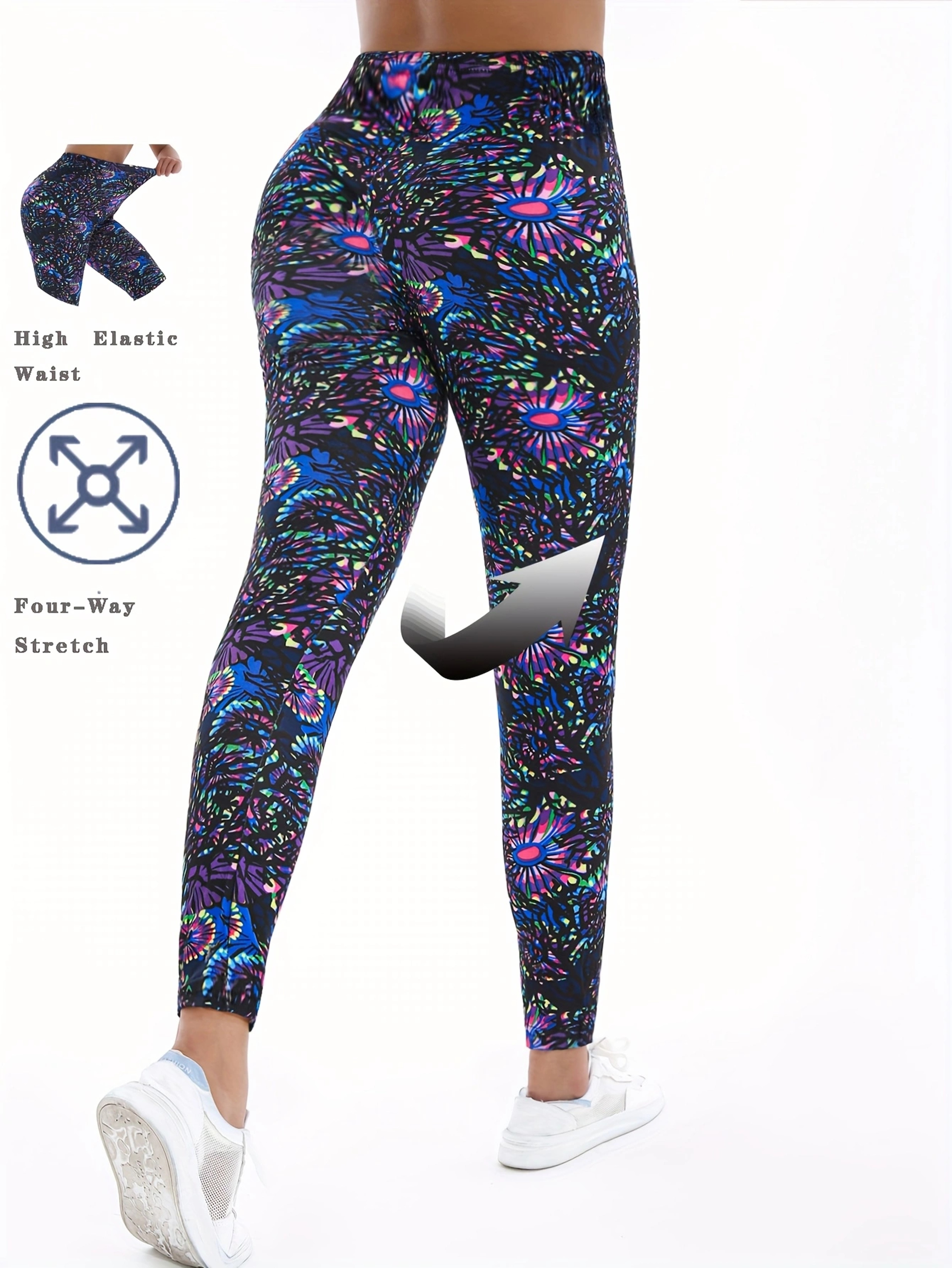 Womens Geometric Print Leggings Stretchy Mid Waist Ankle Length Pants – view 1