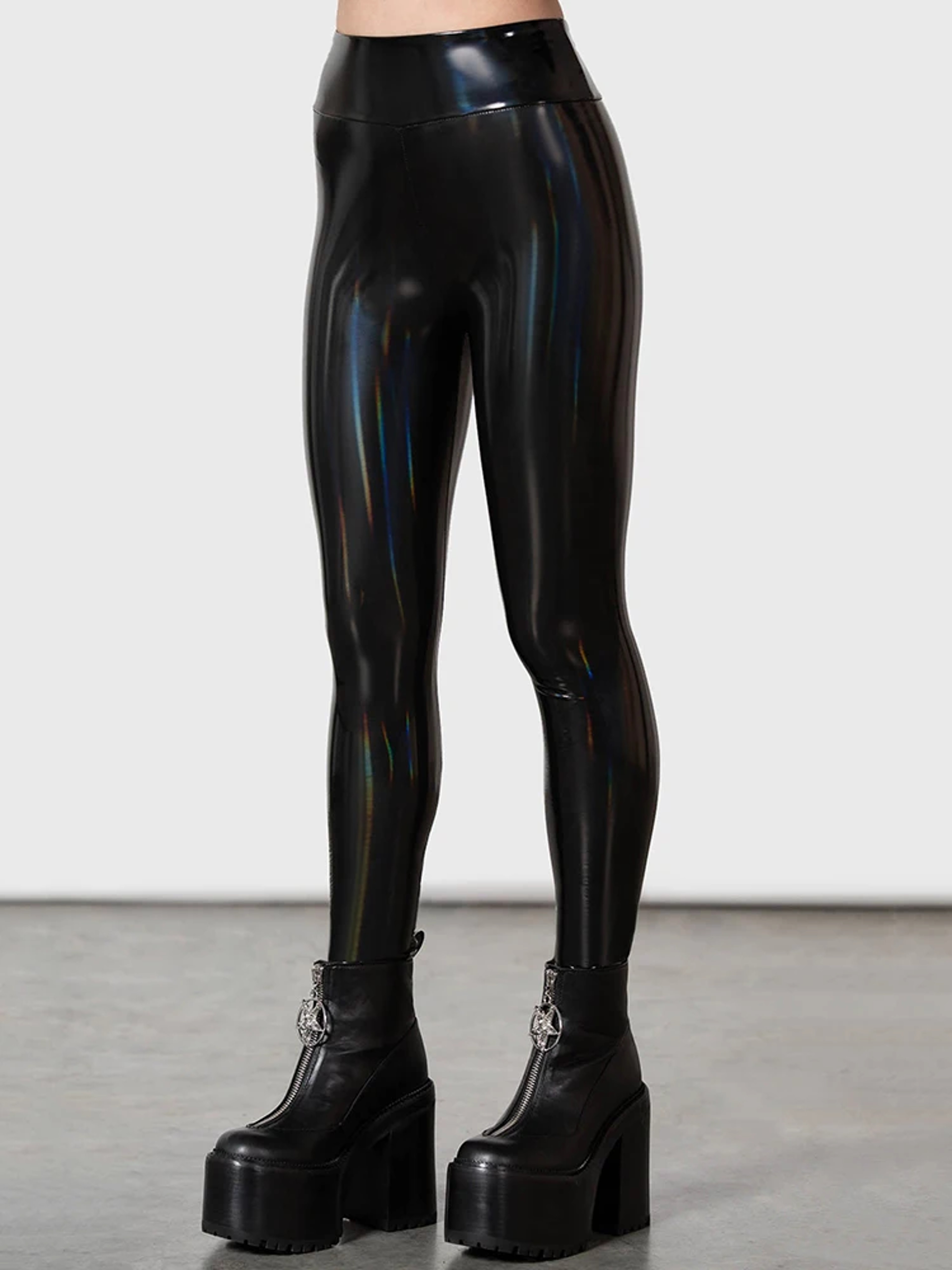 Womens High Waisted Faux Leather Leggings with Stretchy Wet Look Finish – view 2