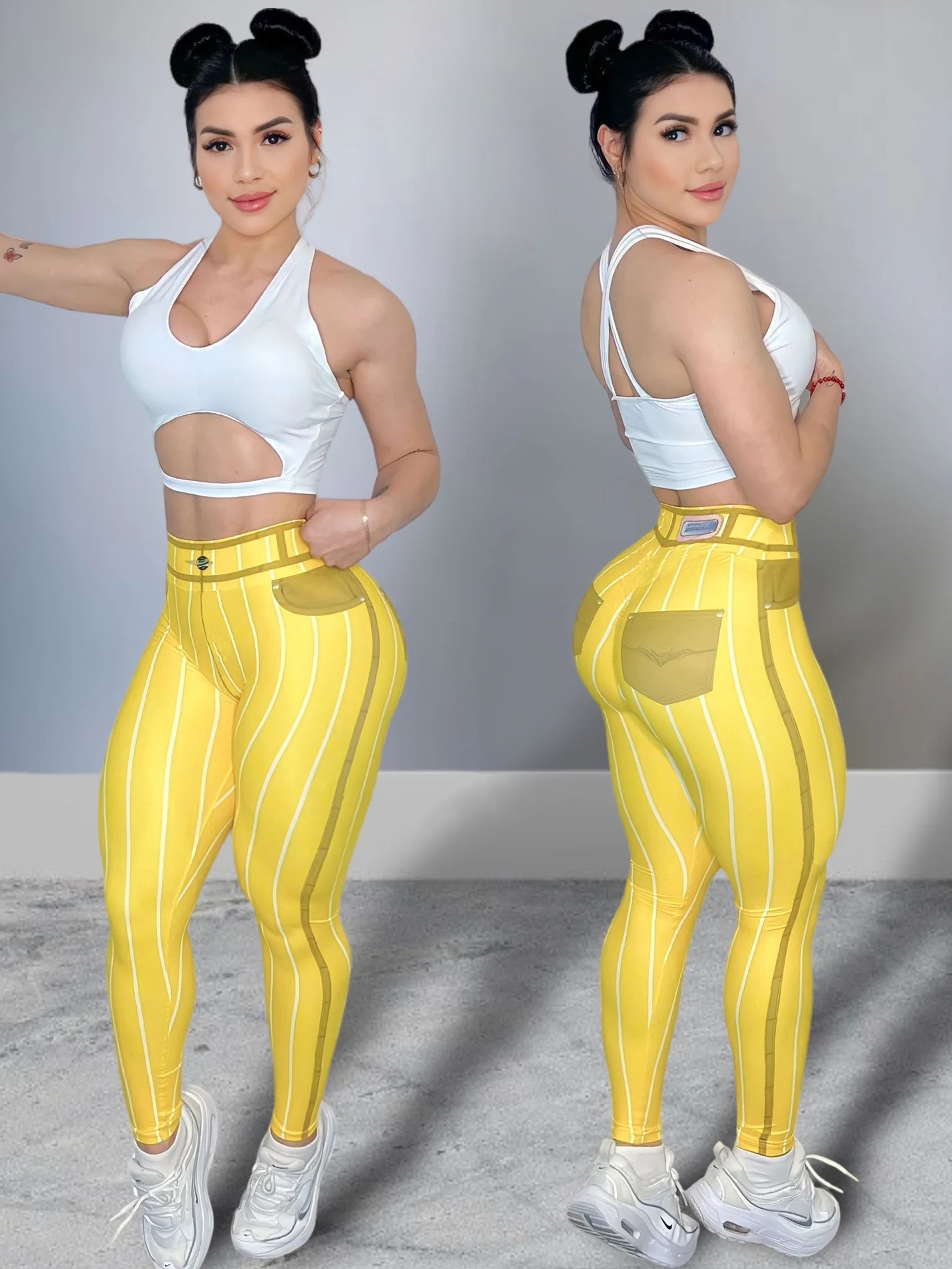 Womens High Waisted Striped Yoga Leggings Stretch Workout Pants 6