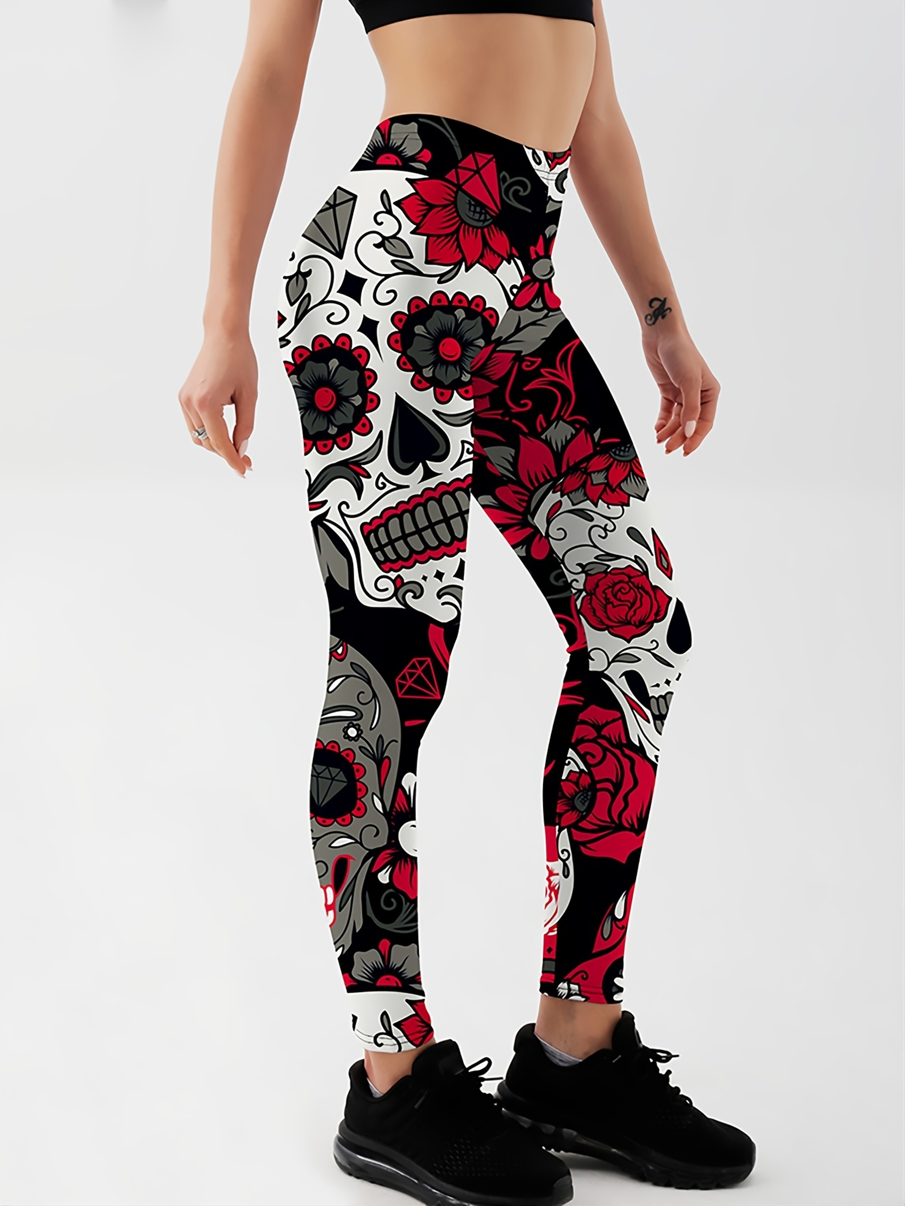 Womens Colorful Skull Print Leggings Stretch Mid Calf Casual Workout Pants – view 1