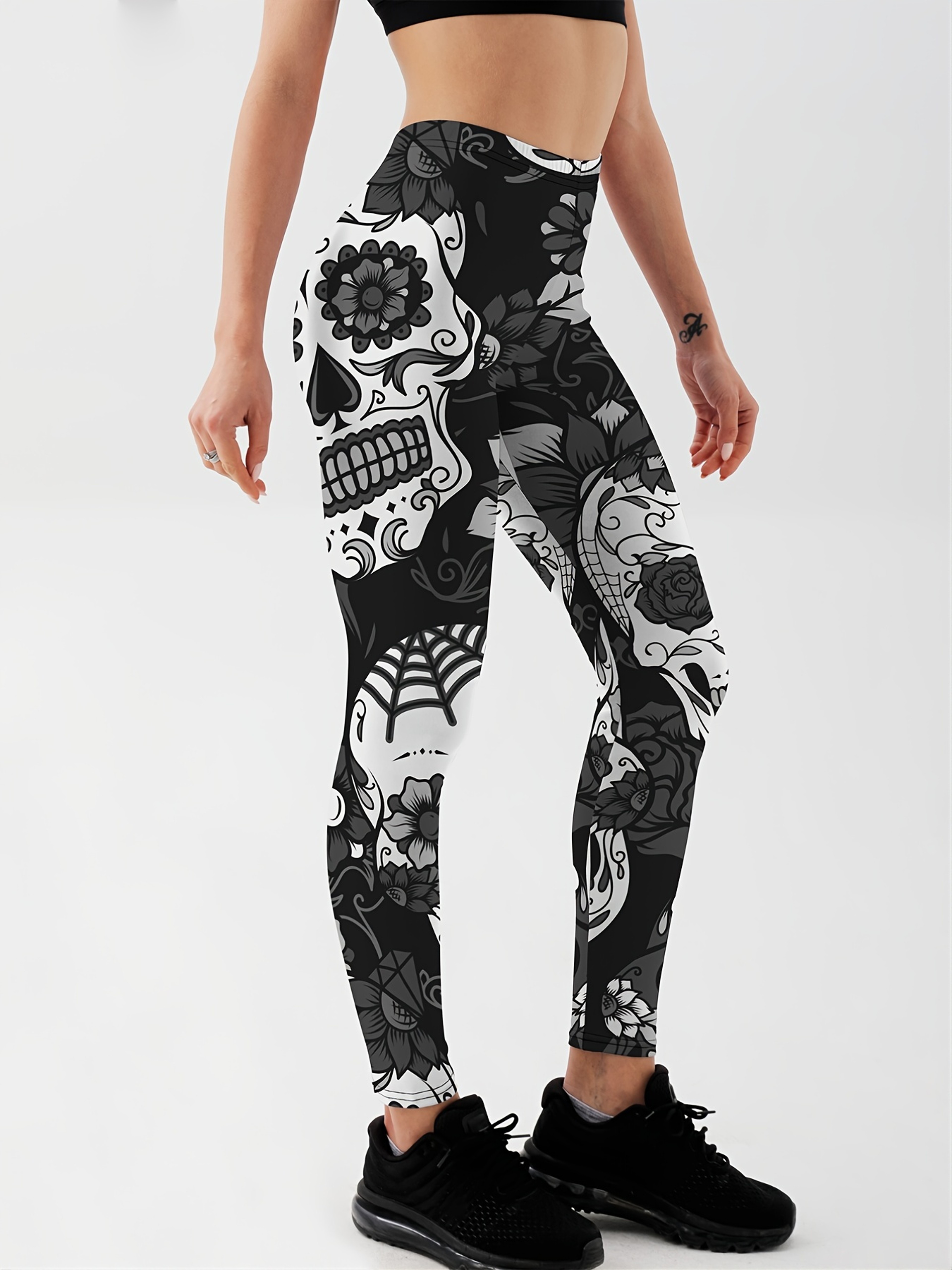 Womens Colorful Skull Print Leggings Stretch Mid Calf Casual Workout Pants – view 5