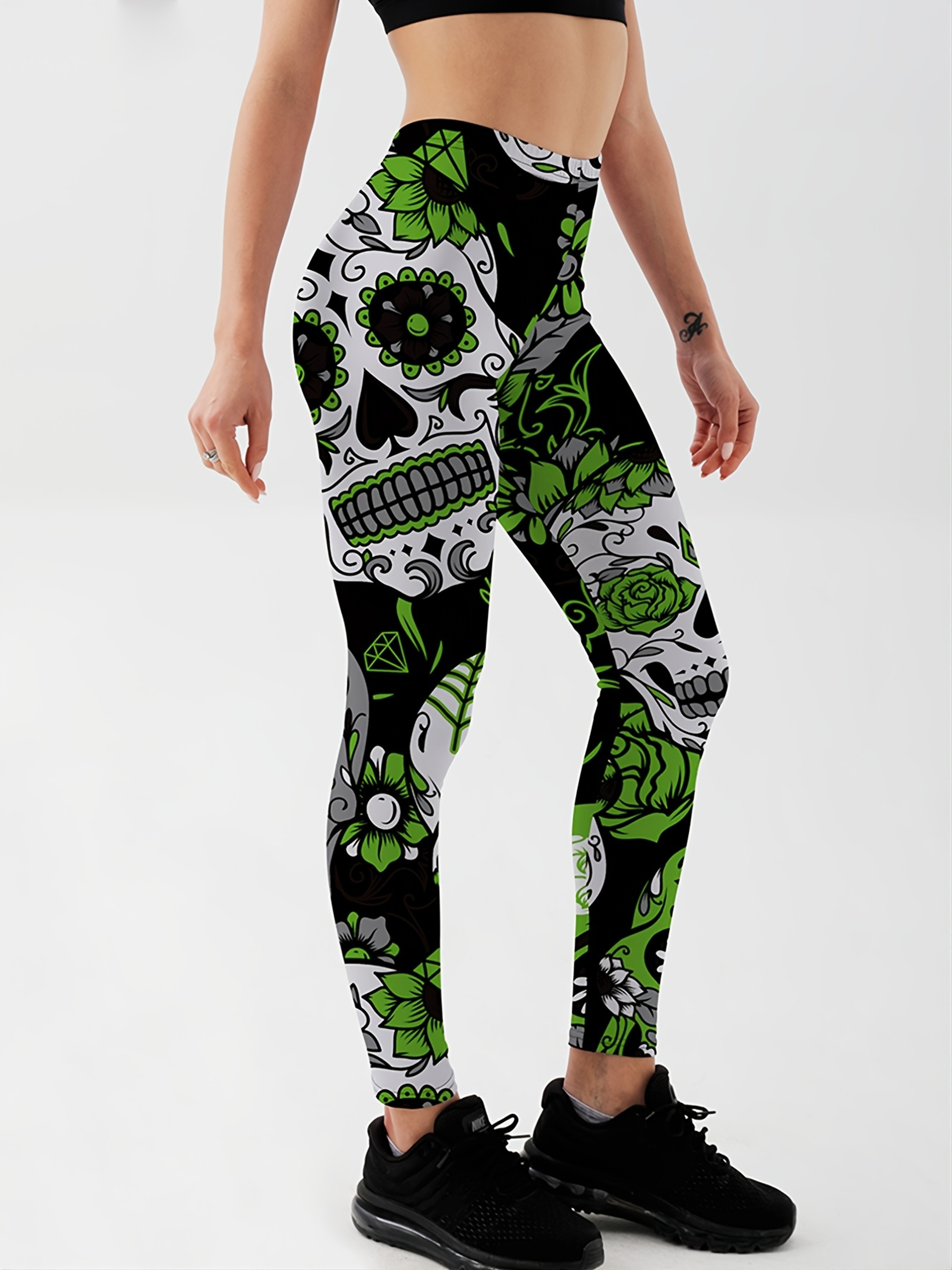 Womens Colorful Skull Print Leggings Stretch Mid Calf Casual Workout Pants – view 8
