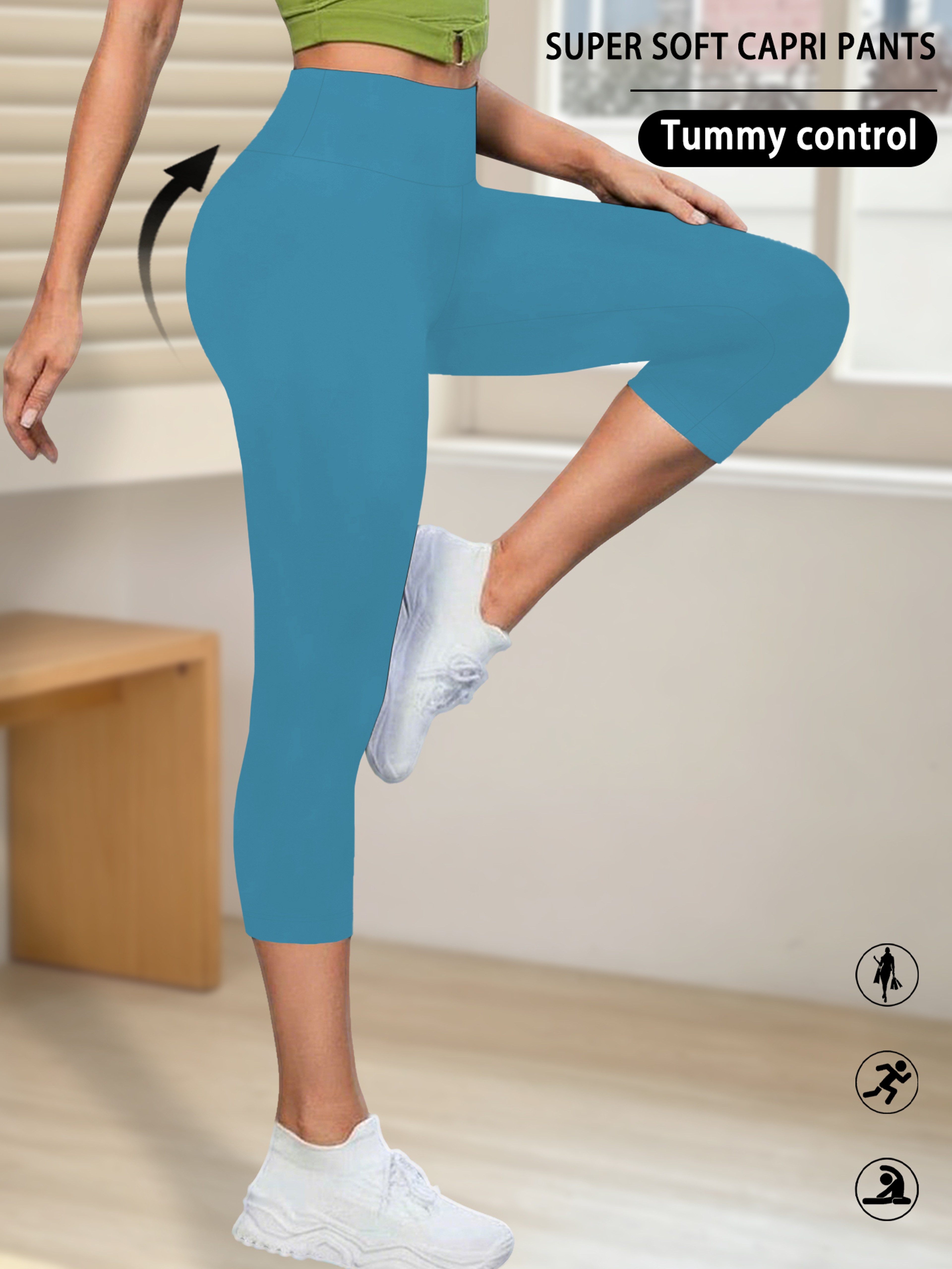 Womens High Waisted Capri Yoga Leggings Soft Stretch No See Through Workout Pants – view 14