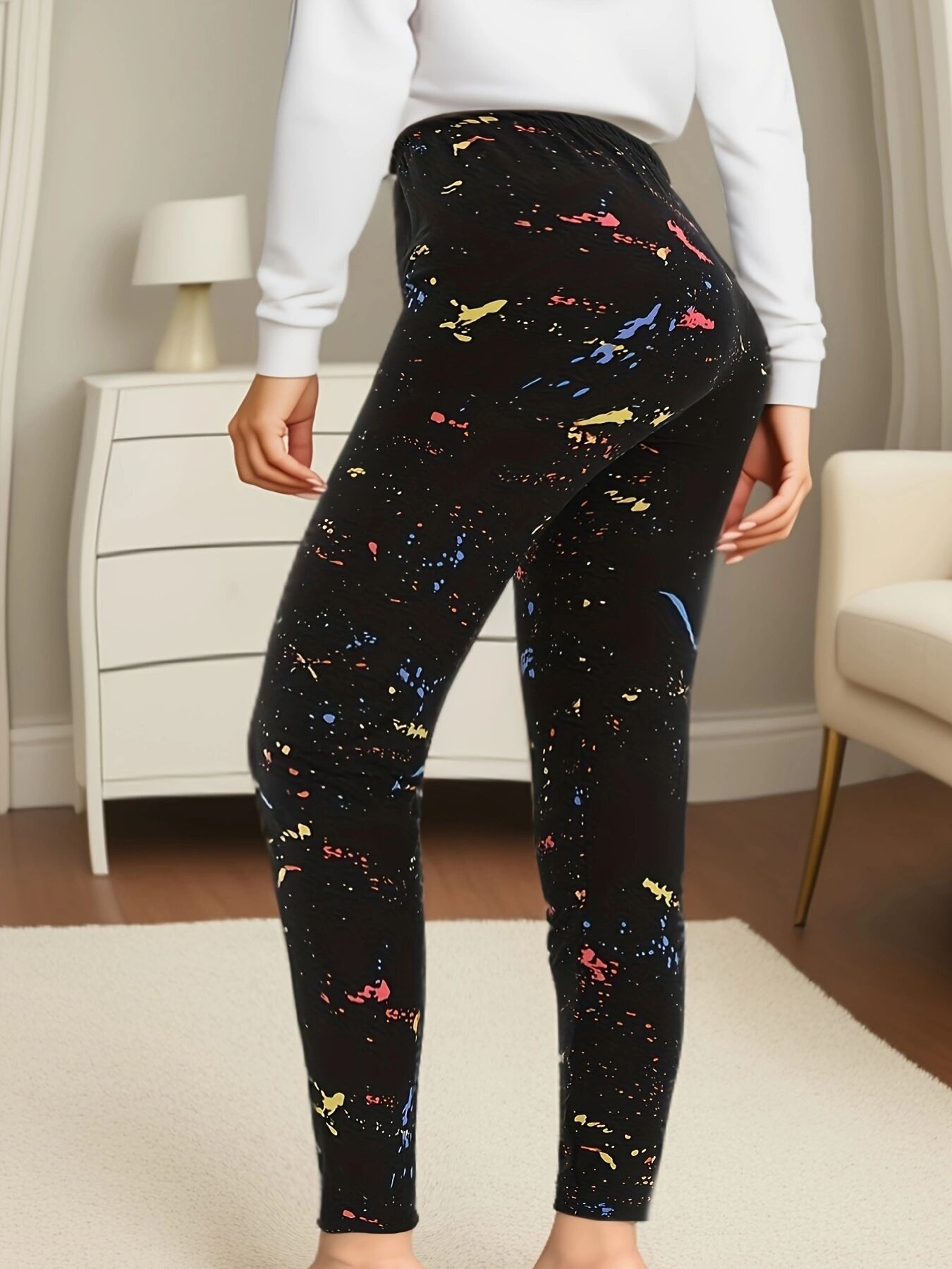 Plus Size Womens Leggings with High Stretch Seamless Knit and Black Print – view 4