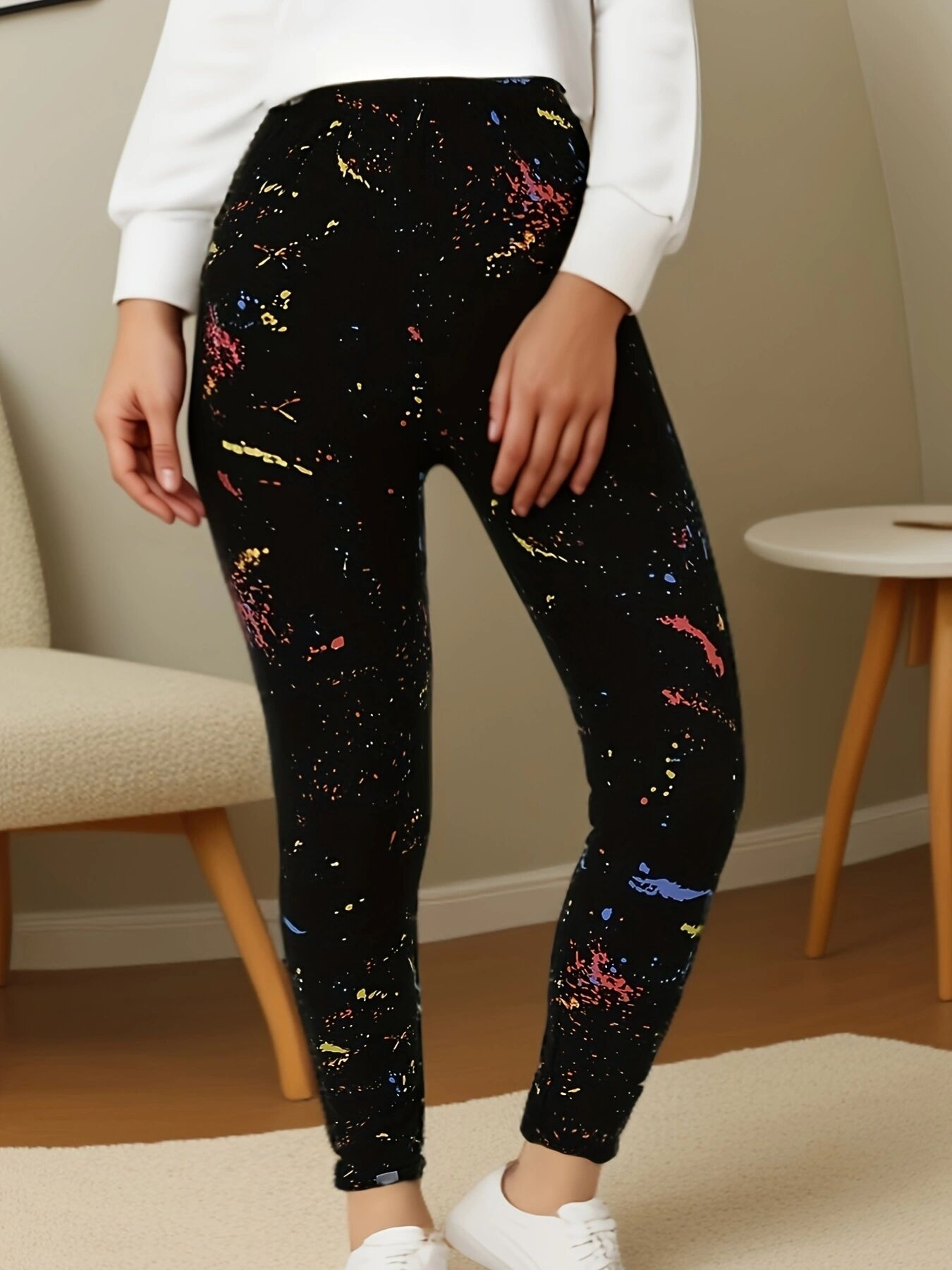 Plus Size Womens Leggings with High Stretch Seamless Knit and Black Print – view 3