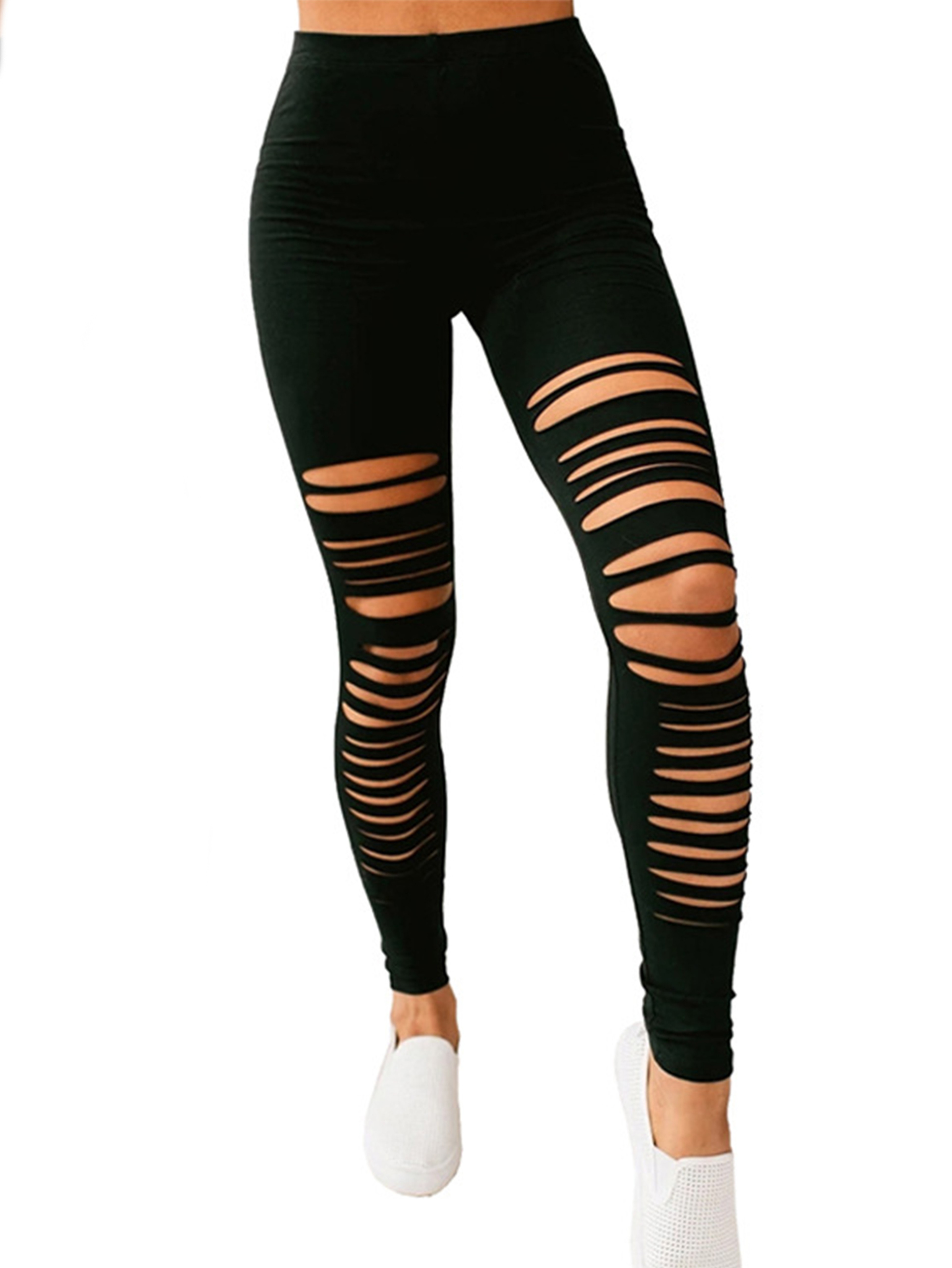 Womens Black Ankle Length Leggings with Mid Rise Waist and Stretch Fabric – view 1