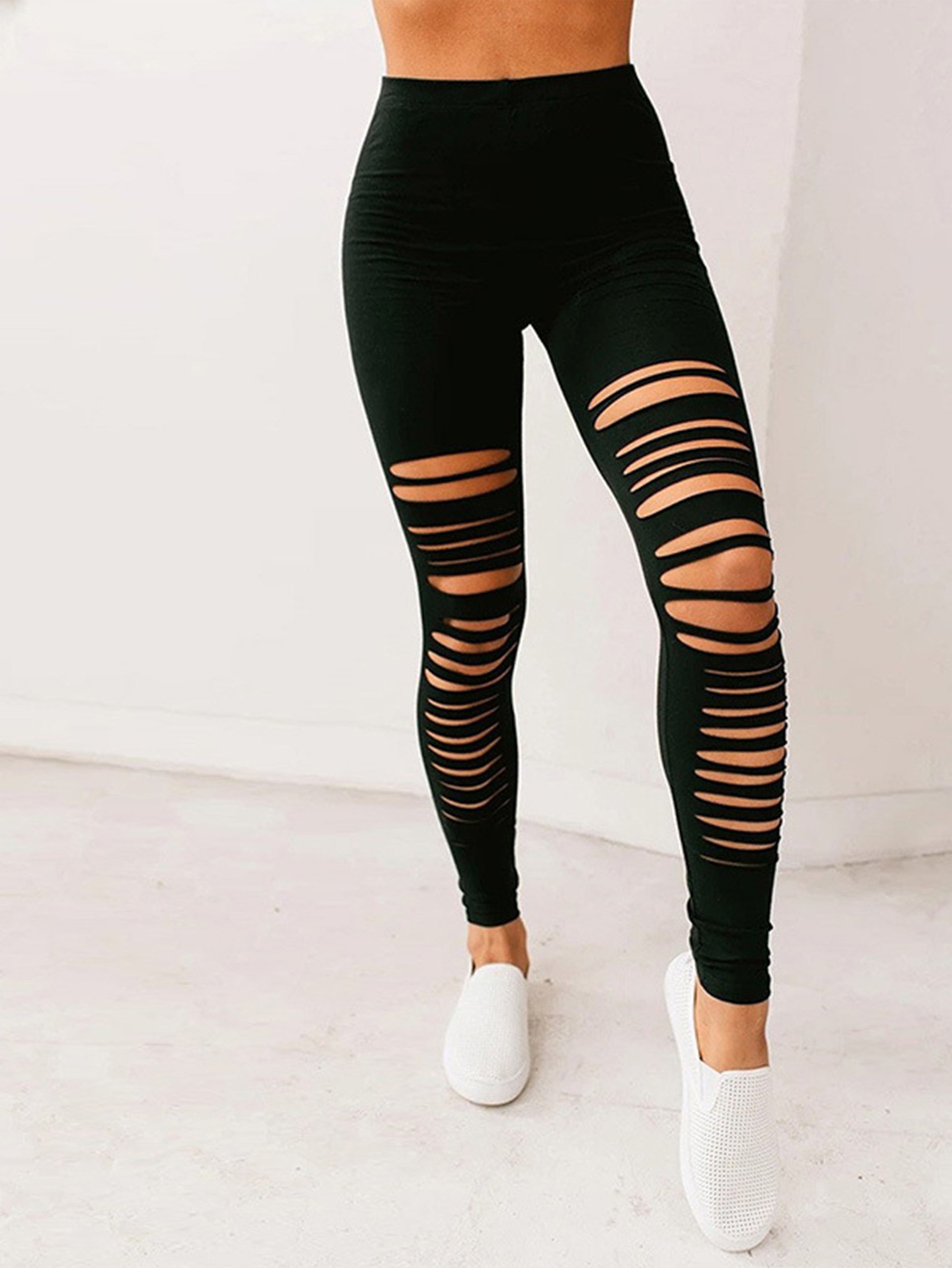 Womens Black Ankle Length Leggings with Mid Rise Waist and Stretch Fabric – view 5