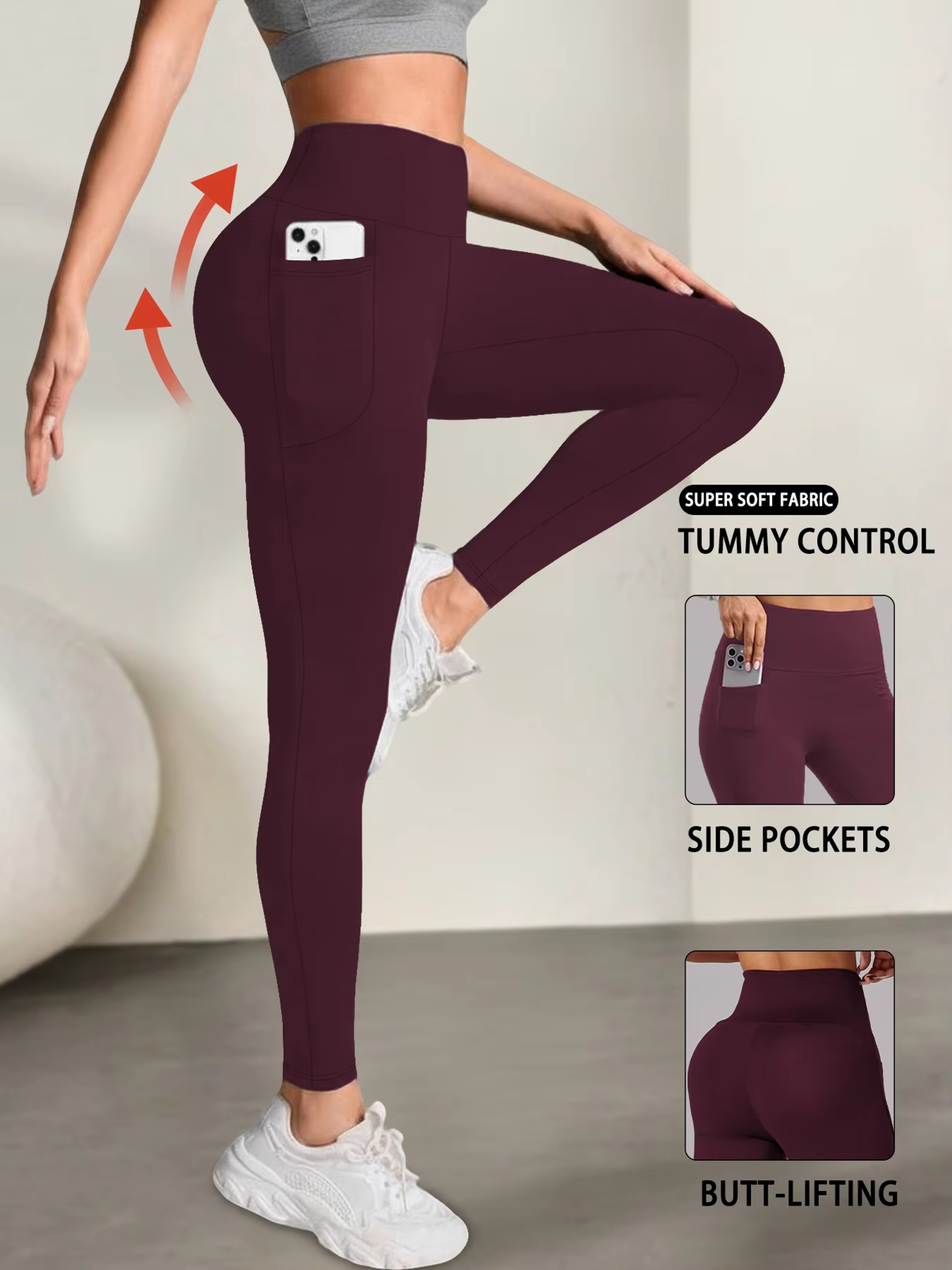 Womens High Waisted Yoga Leggings with Side Pocket for Gym and Running – view 1