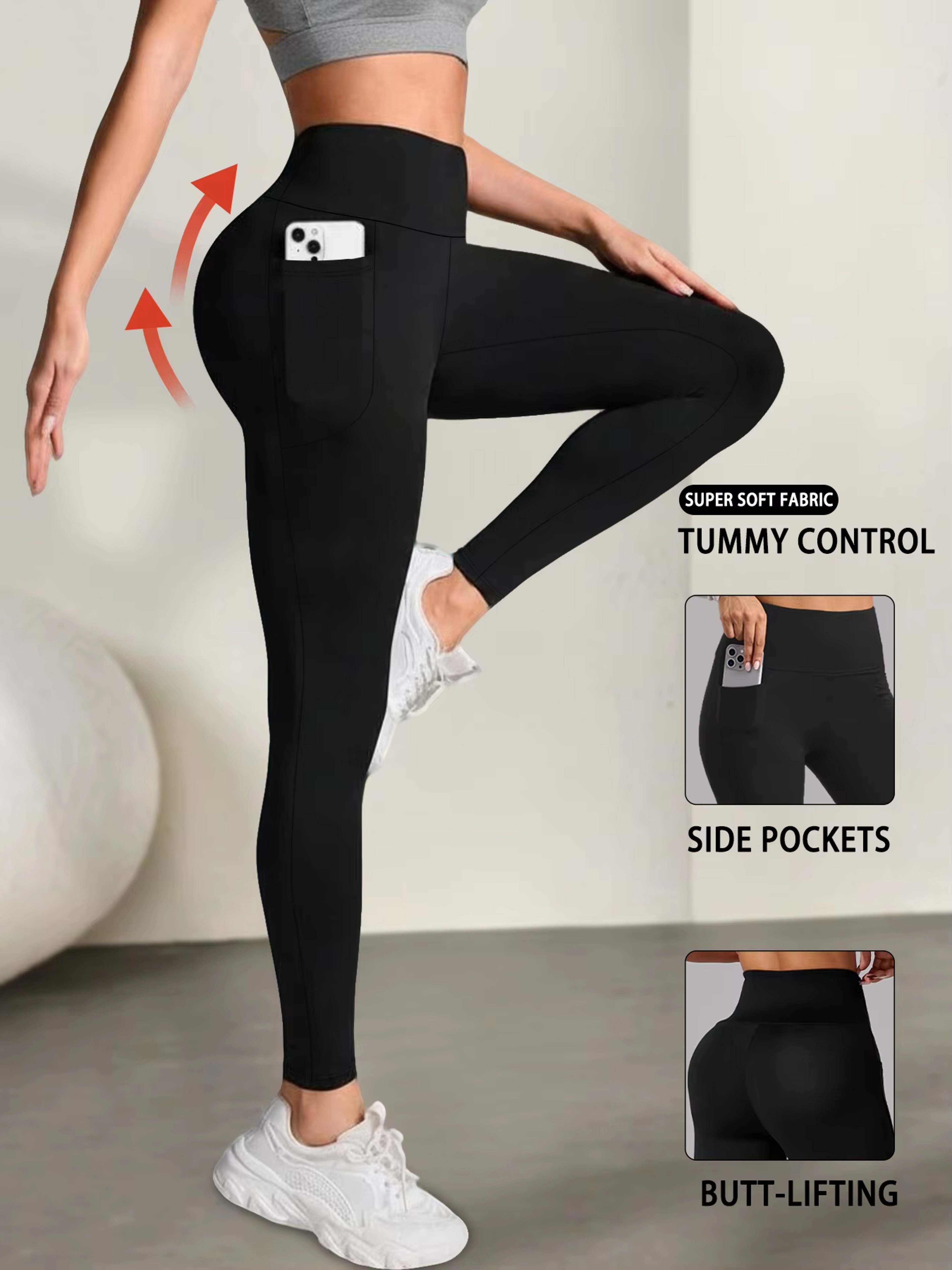 Womens High Waisted Yoga Leggings with Side Pocket for Gym and Running – view 3