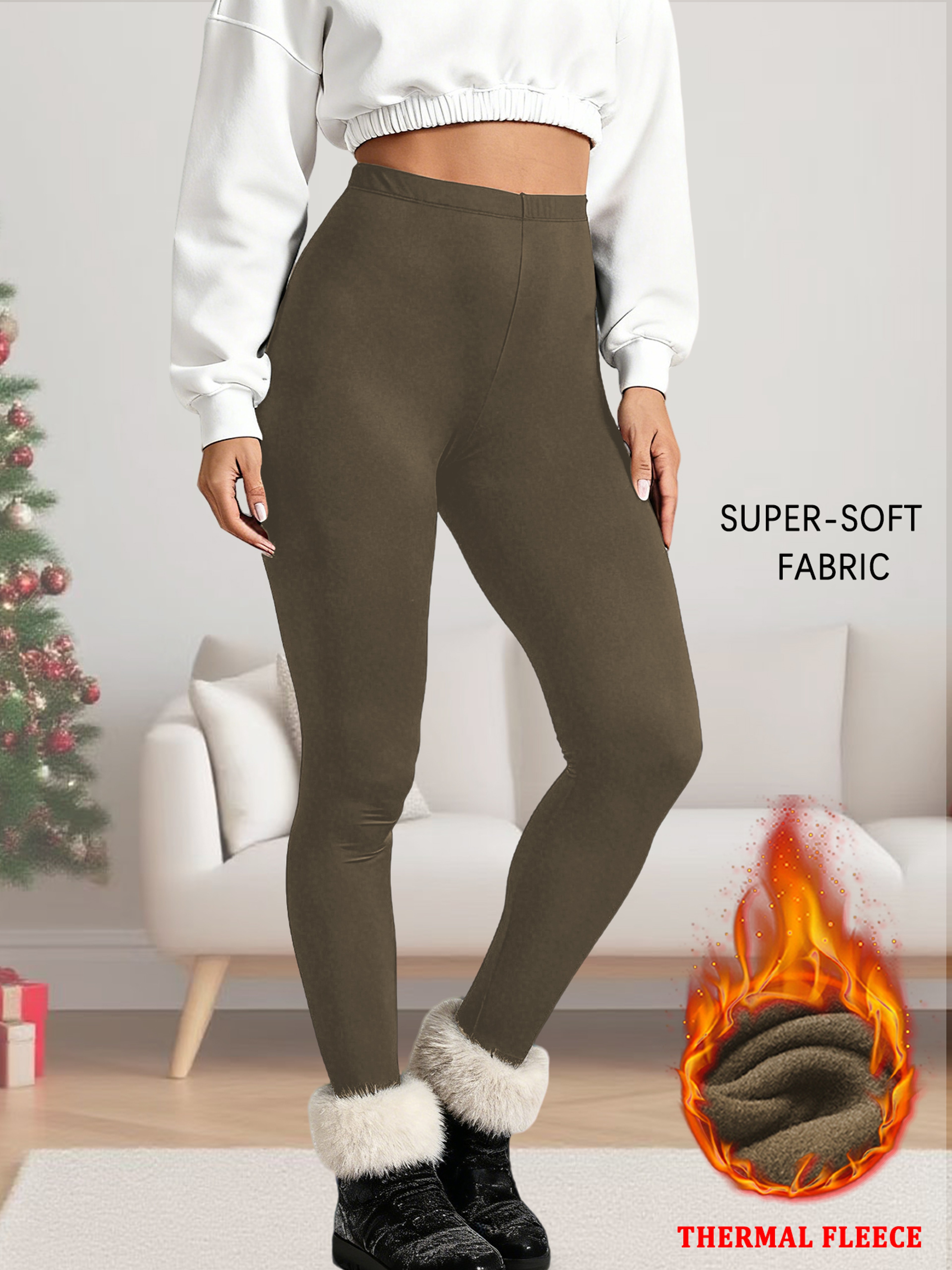 Womens Thermal Fleece Lined Leggings Low Rise Stretchy Winter Yoga Pants 7