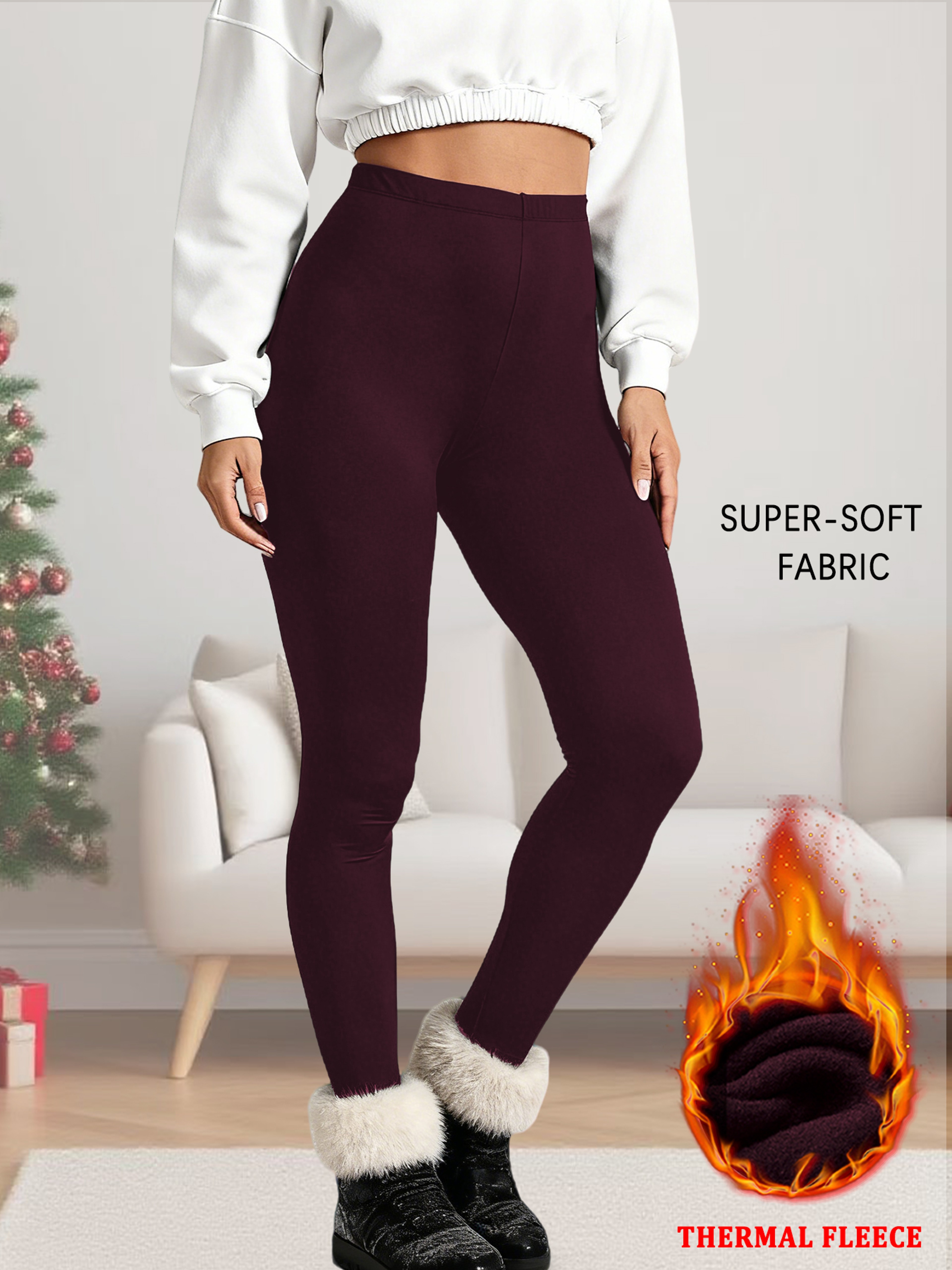 Womens Thermal Fleece Lined Leggings Low Rise Stretchy Winter Yoga Pants 8