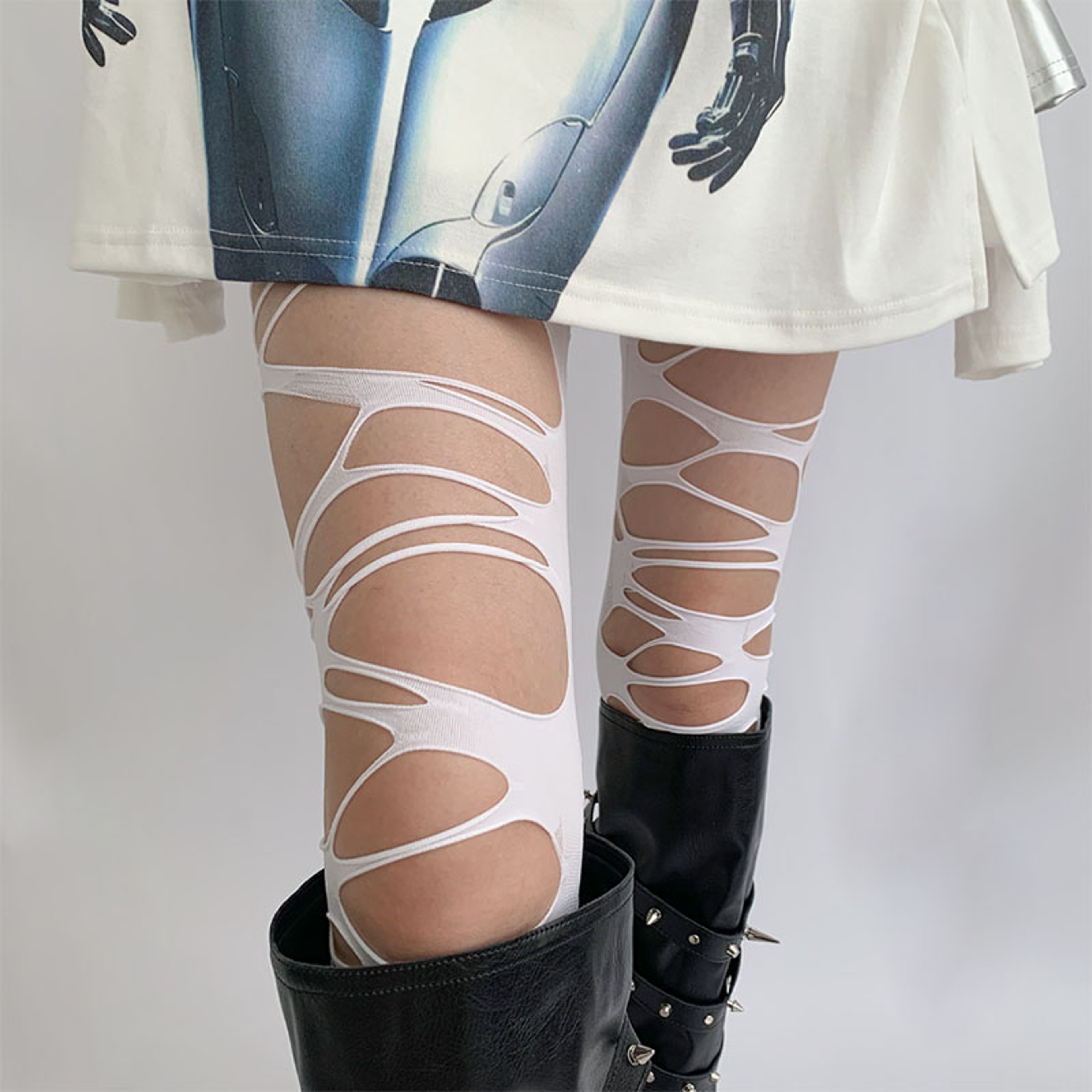 Womens Black Ripped Fishnet Tights High Waist Gothic Punk Mesh Leggings – view 5