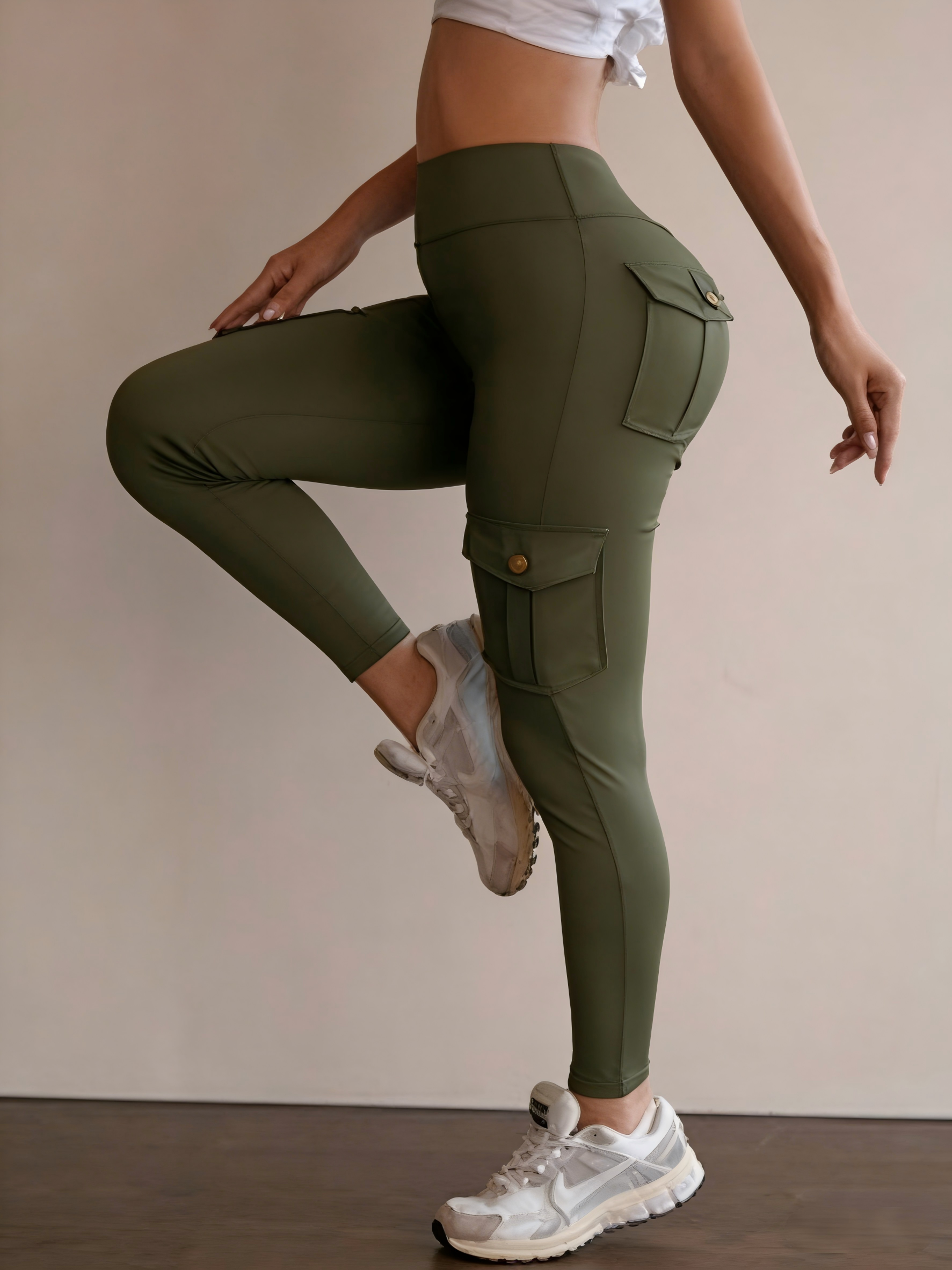 Womens High Waist Cargo Yoga Leggings with Pockets and Butt Lifting Fit – view 8