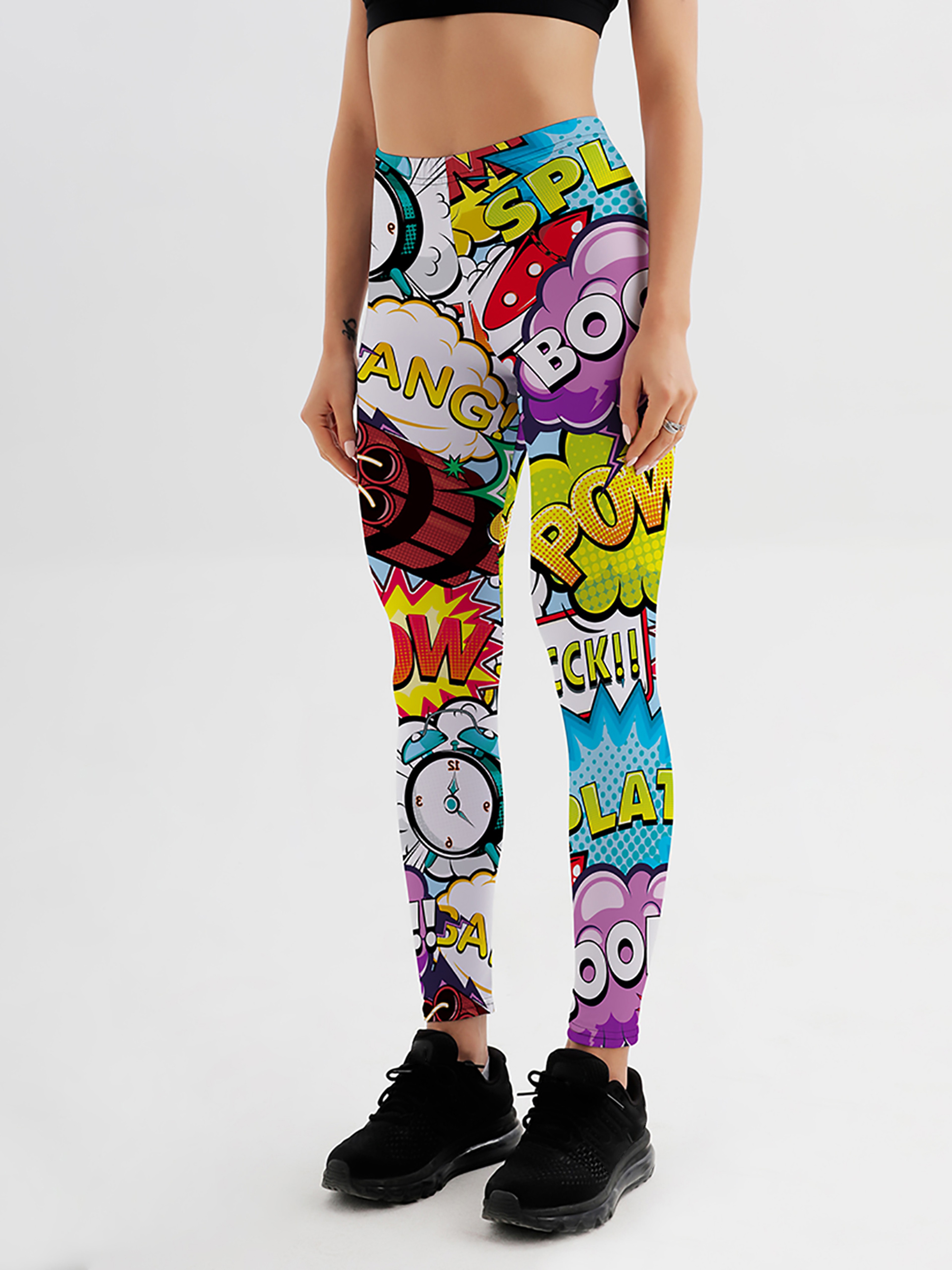 Womens ThreeD Printed Leggings Mid Waist Stretchy Cartoon Comic Workout Pants – view 2