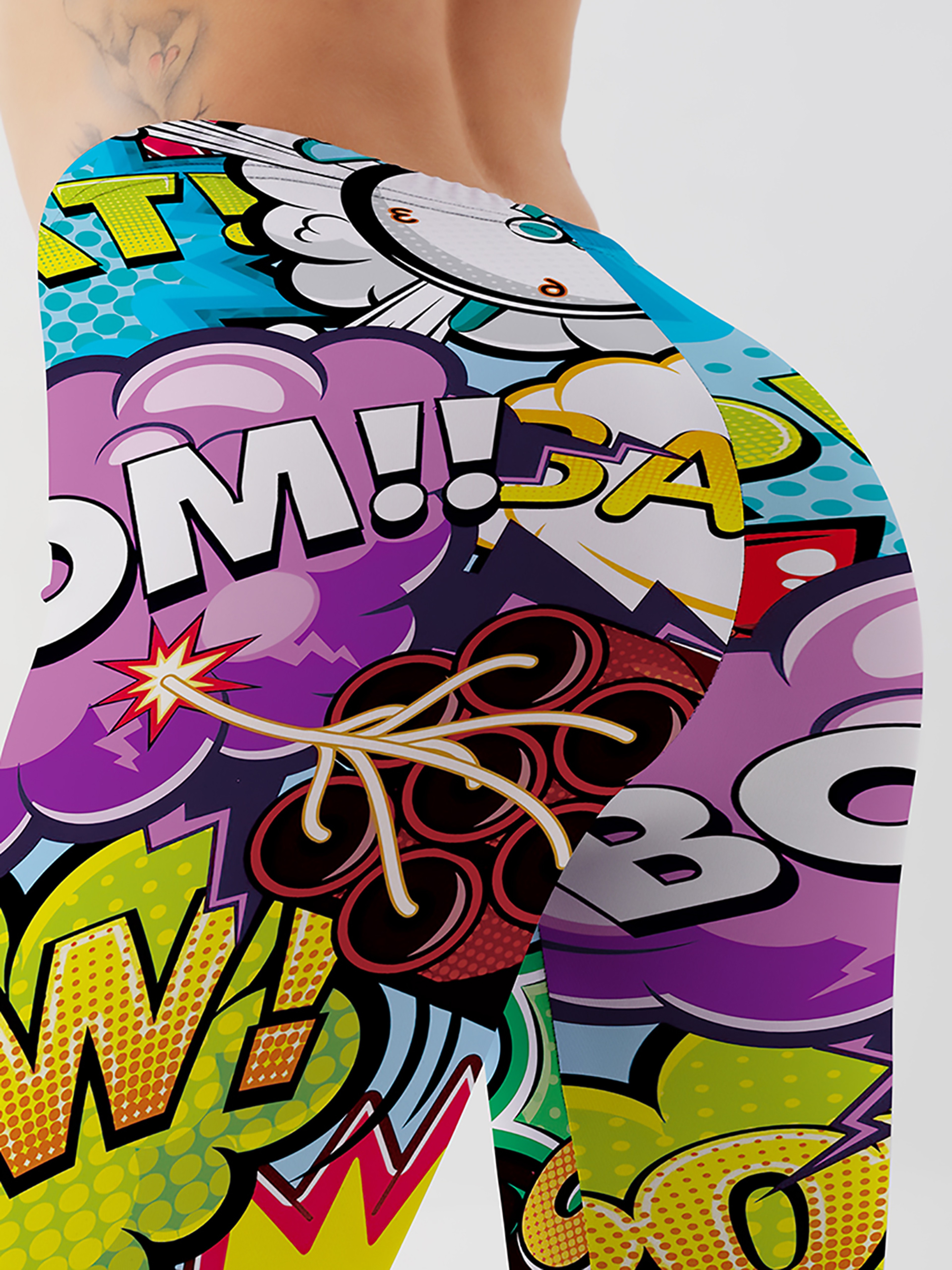 Womens ThreeD Printed Leggings Mid Waist Stretchy Cartoon Comic Workout Pants – view 6