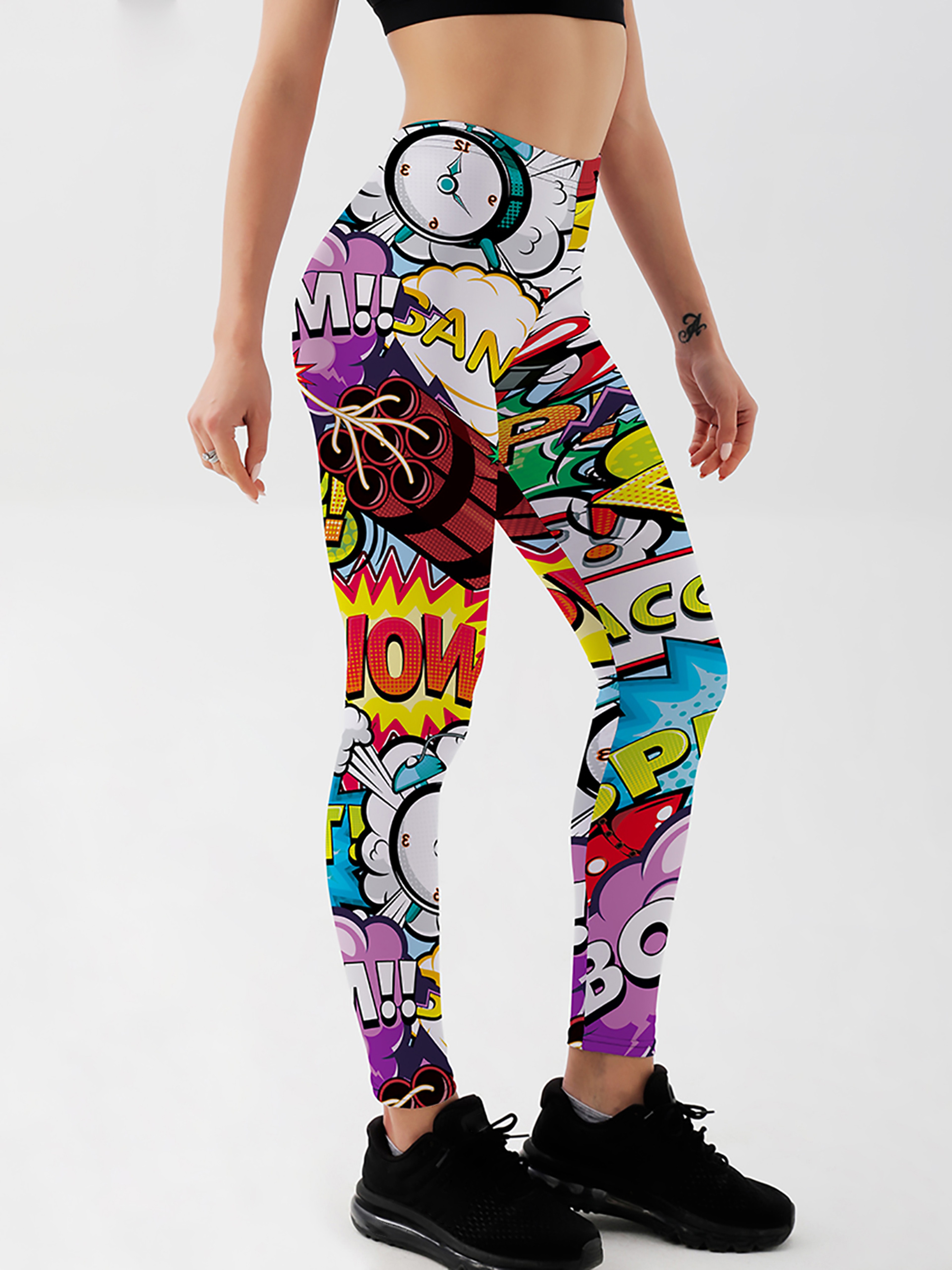 Womens ThreeD Printed Leggings Mid Waist Stretchy Cartoon Comic Workout Pants – view 7