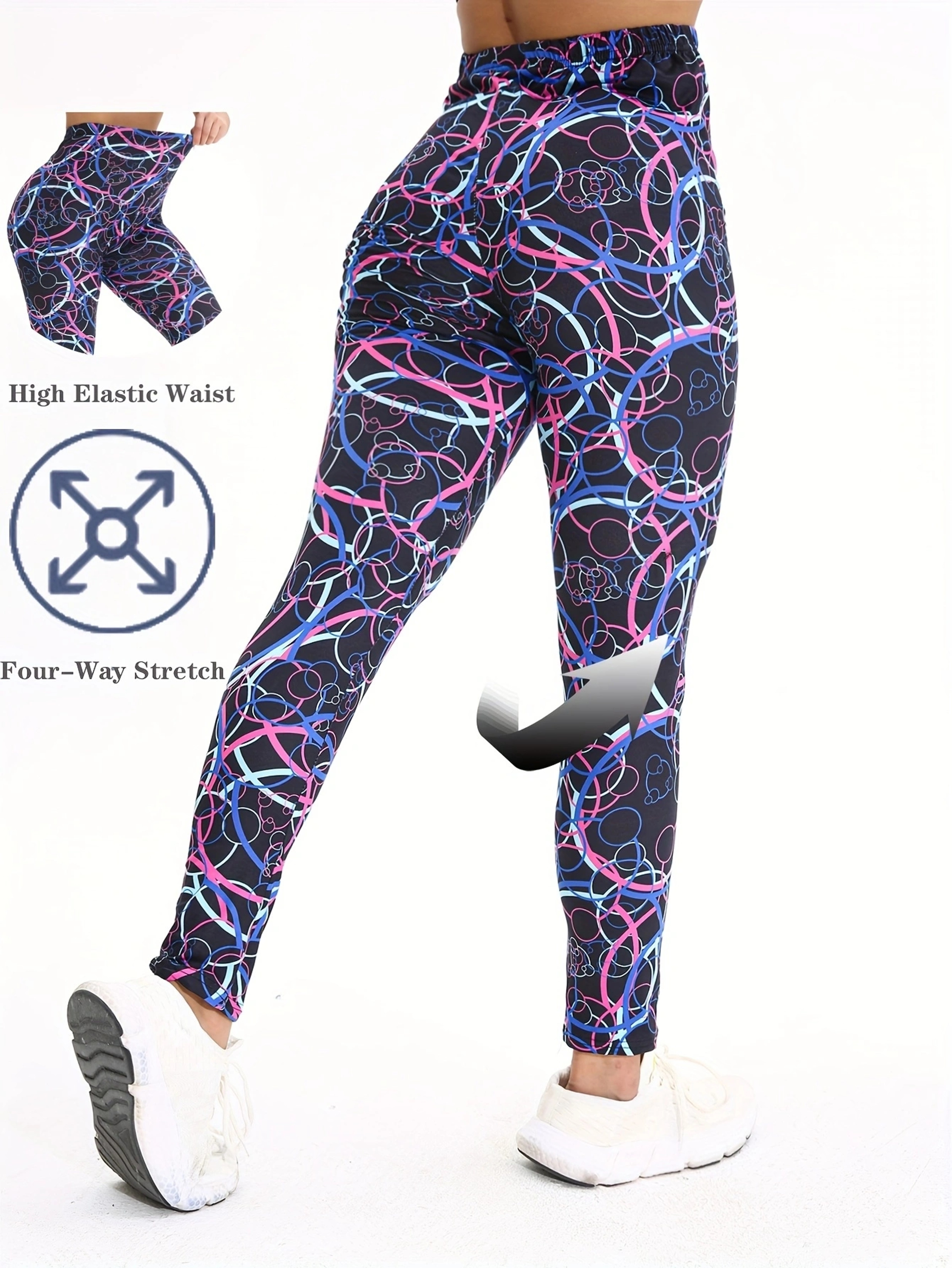 Womens Colorful Circle Print Leggings Mid Waist Stretch Ankle Length Pants – view 1