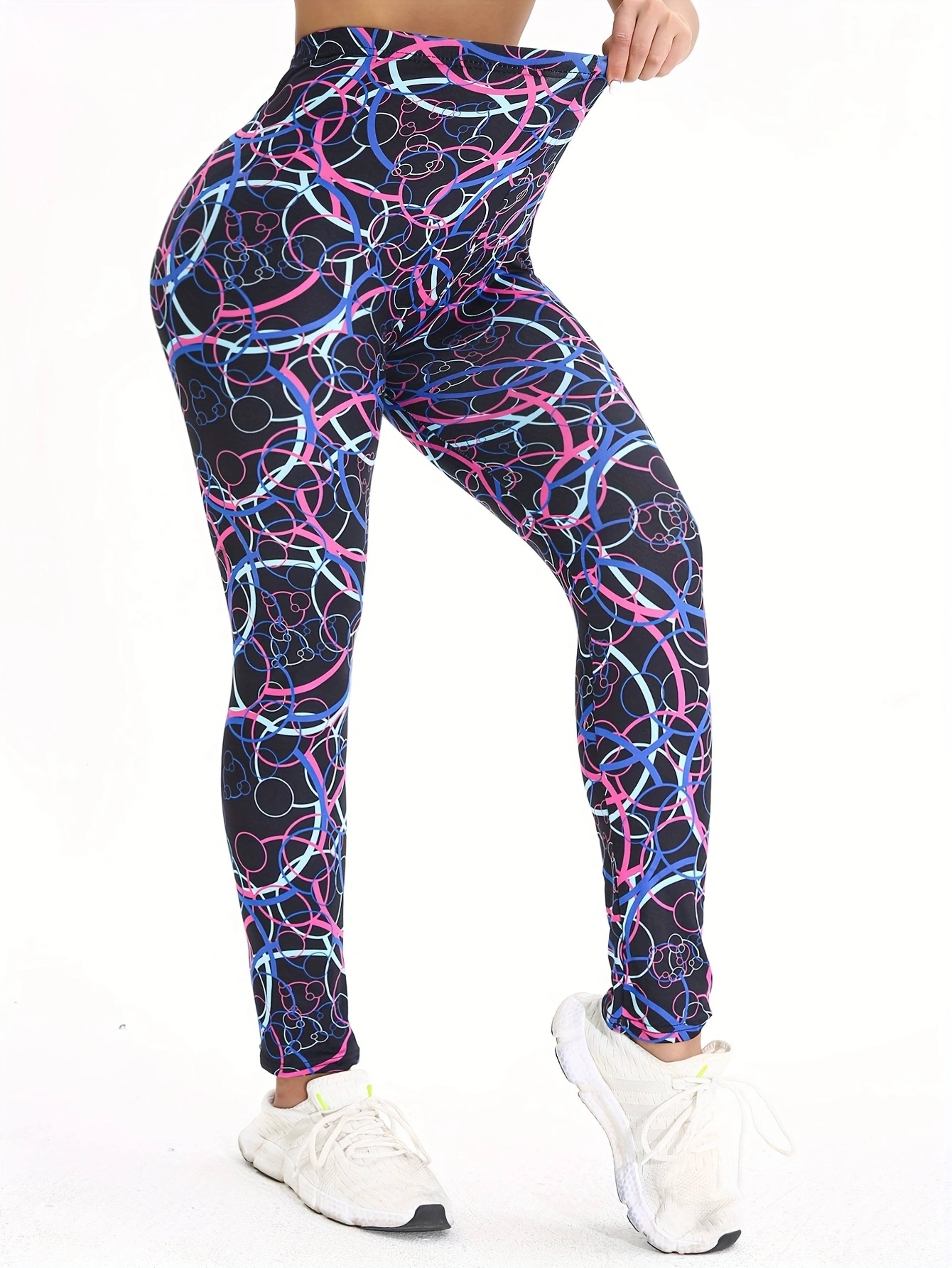 Womens Colorful Circle Print Leggings Mid Waist Stretch Ankle Length Pants – view 5