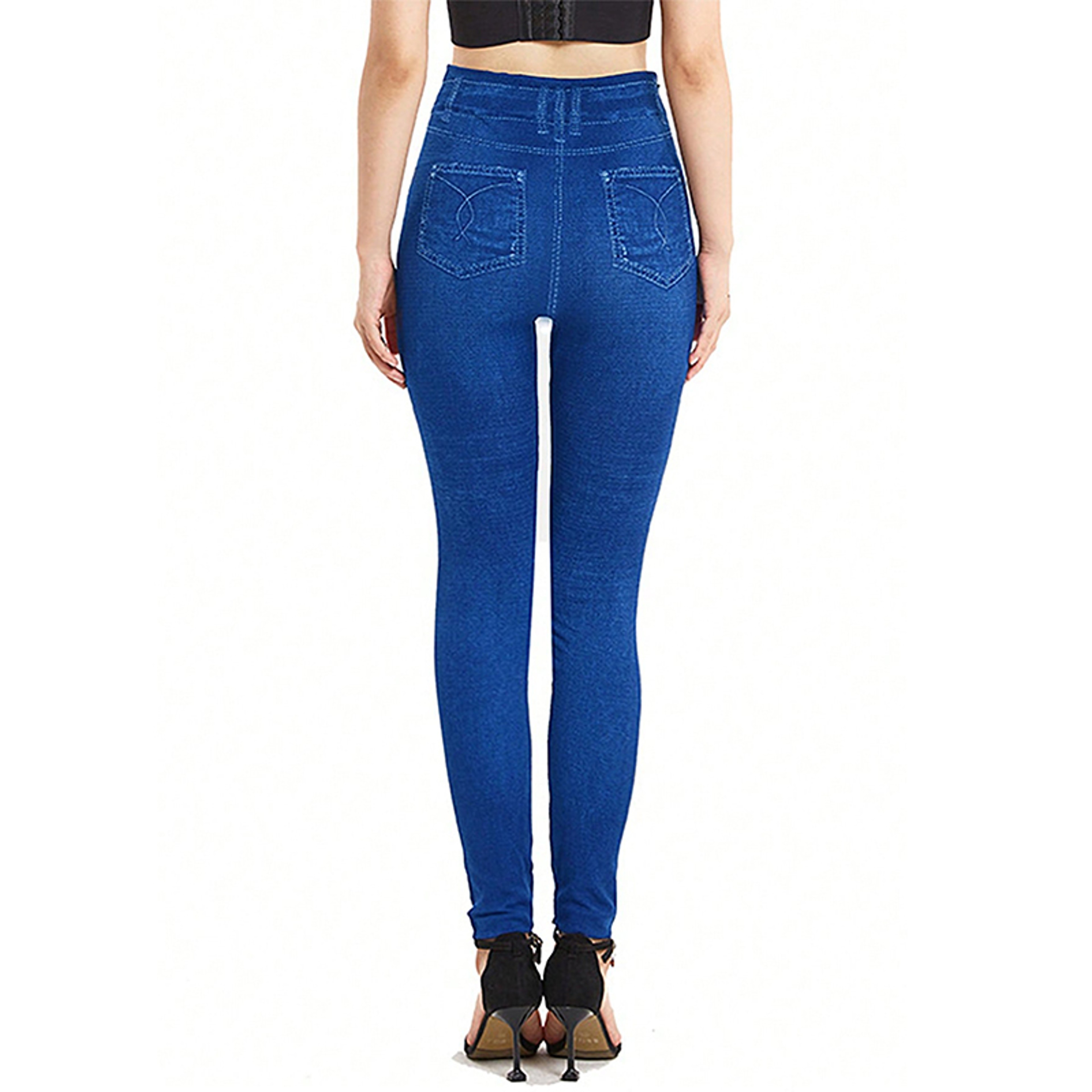 Womens High Waist Stretch Leggings with Imitation Denim Look – view 4
