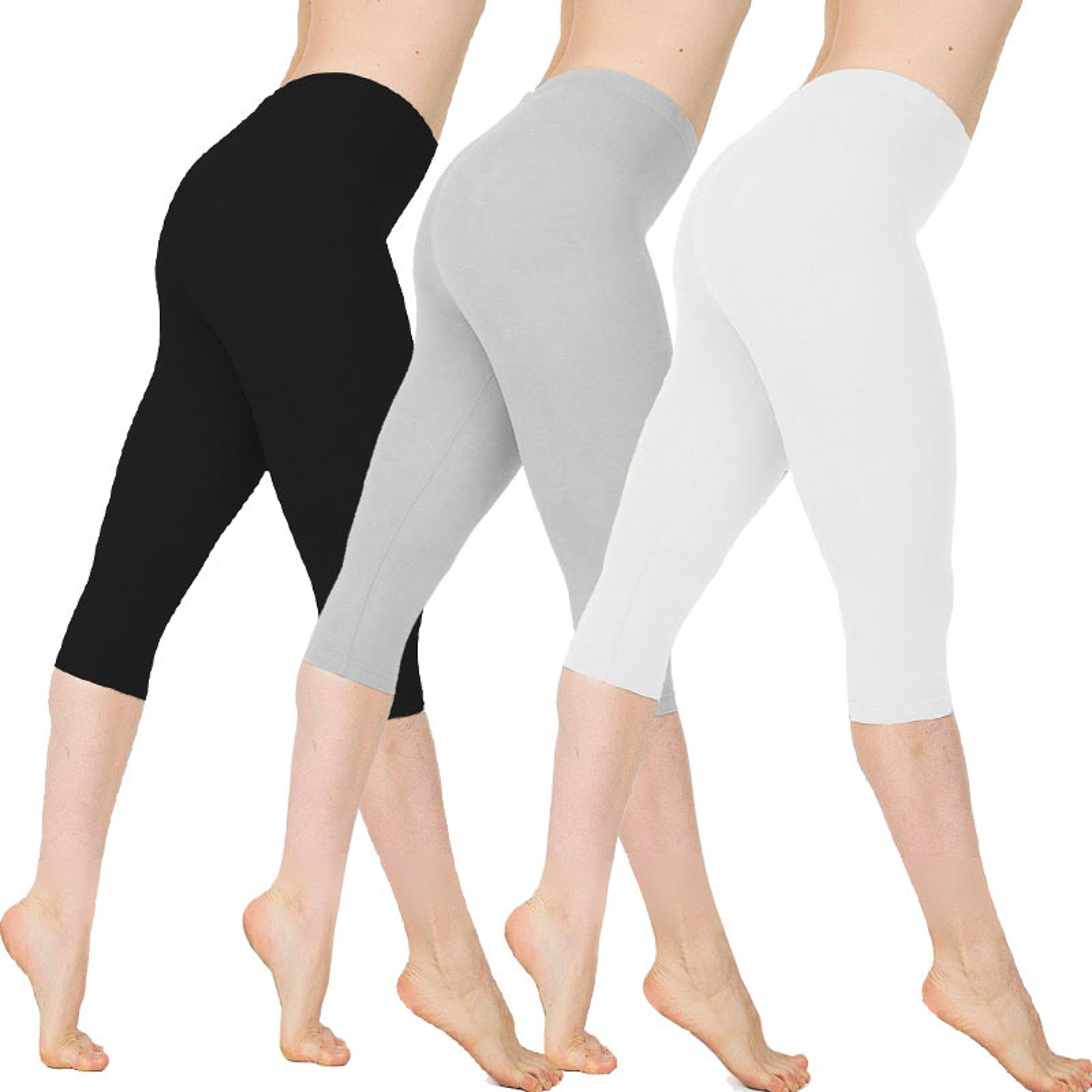 Womens High Waisted Mid Calf Workout Leggings with Wide Waistband – view 1