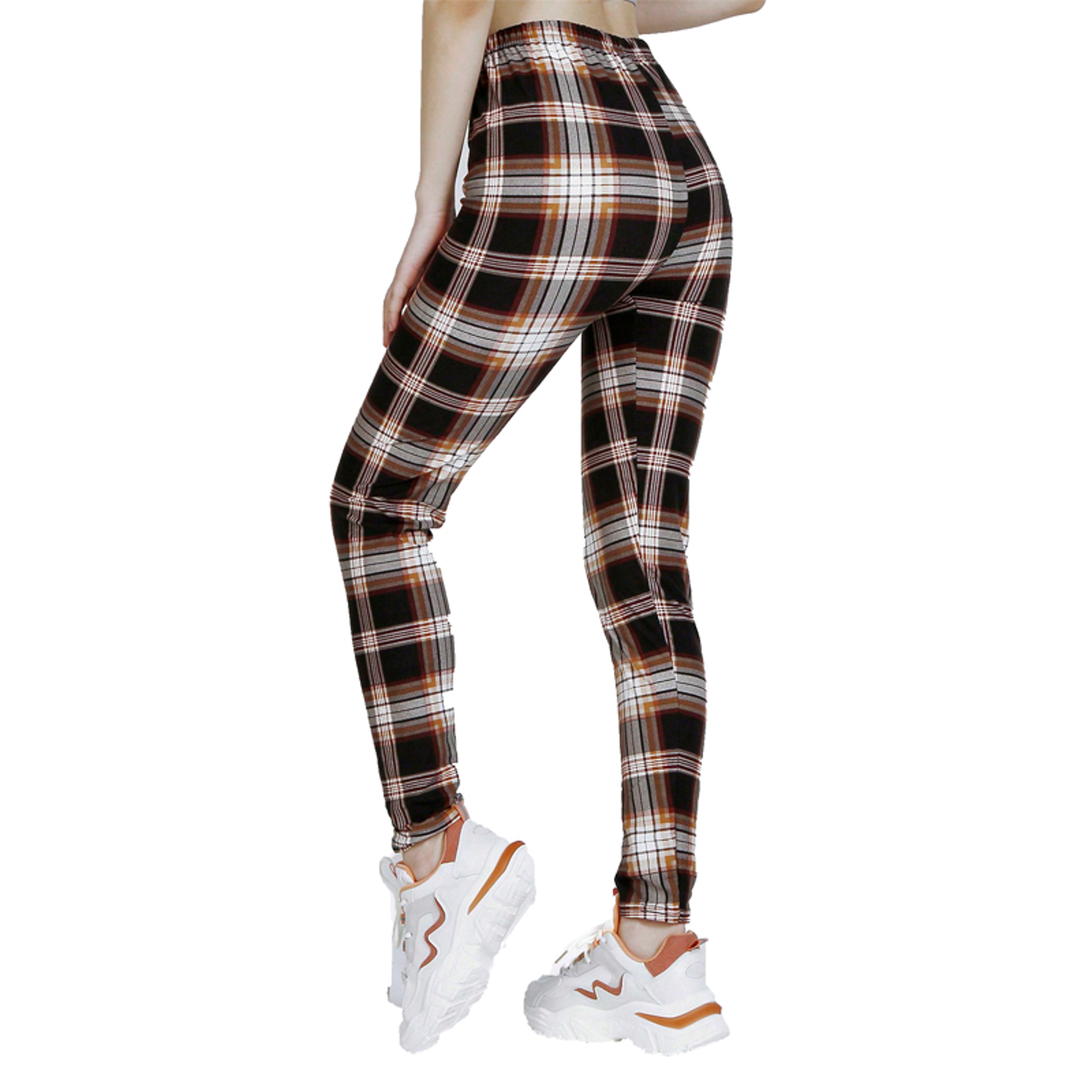 Womens High Waisted White Checkered Leggings for Yoga and Fitness – view 2