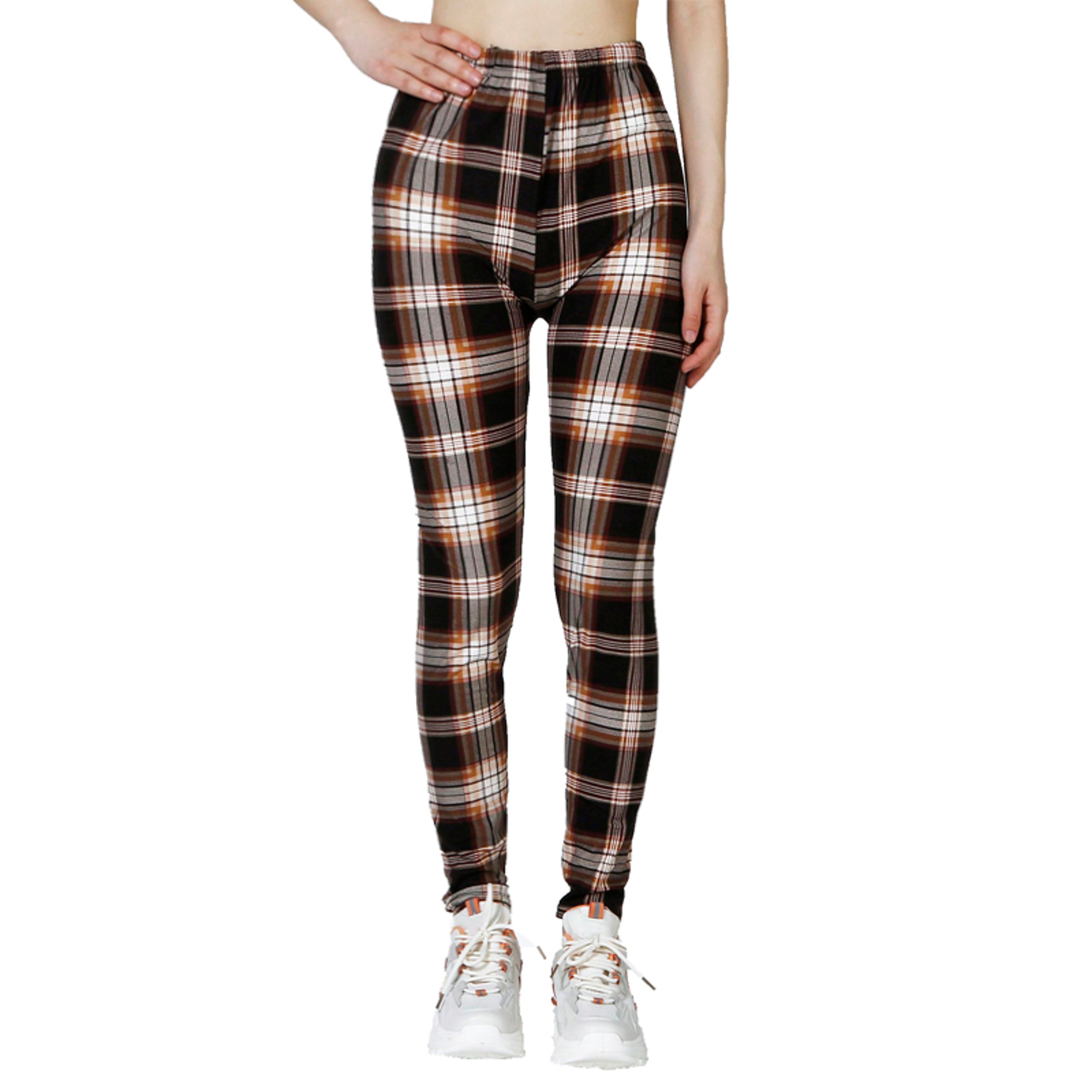 Womens High Waisted White Checkered Leggings for Yoga and Fitness – view 4