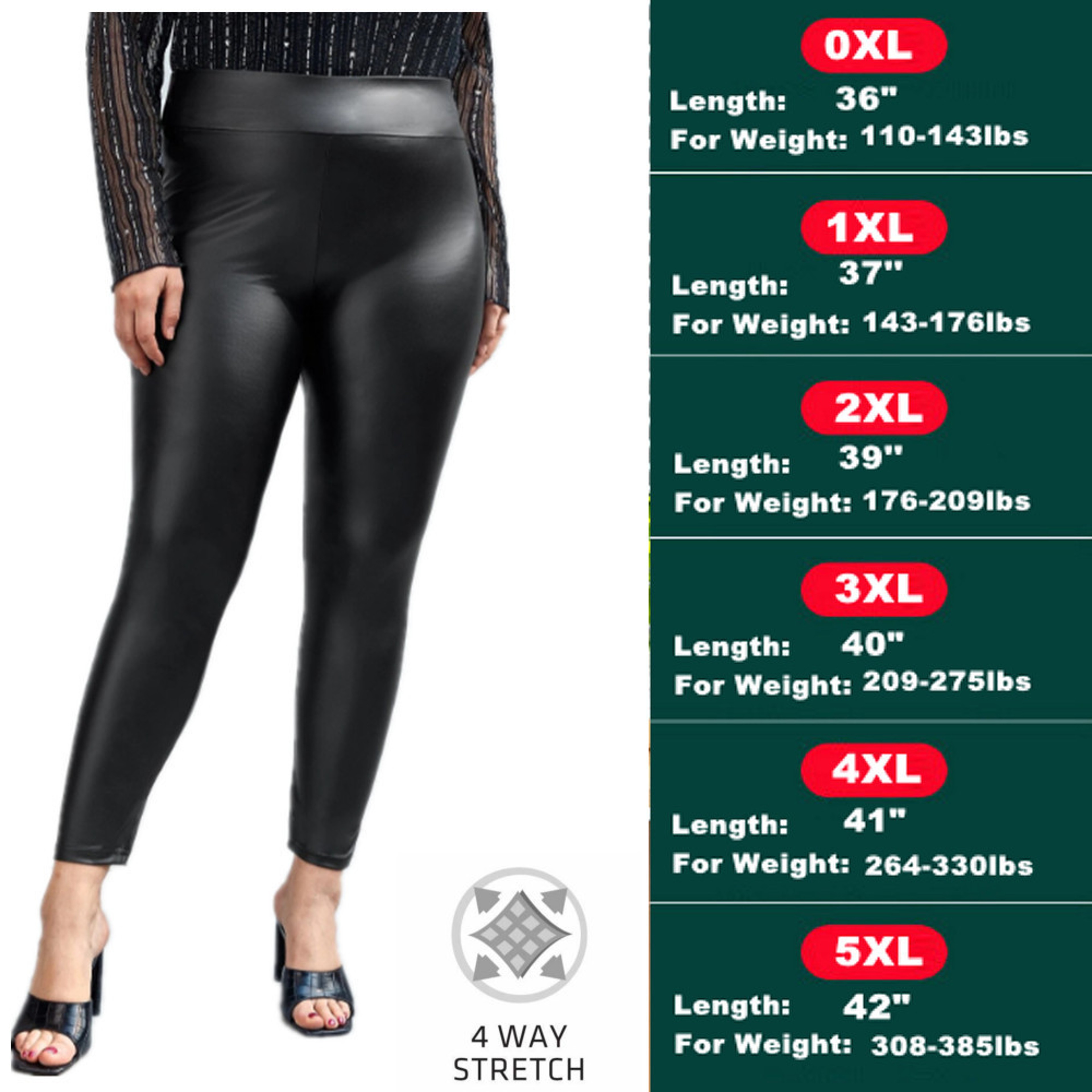 Womens Plus Size High Waisted Faux Leather Leggings with Stretchy Seamless Fit – view 5