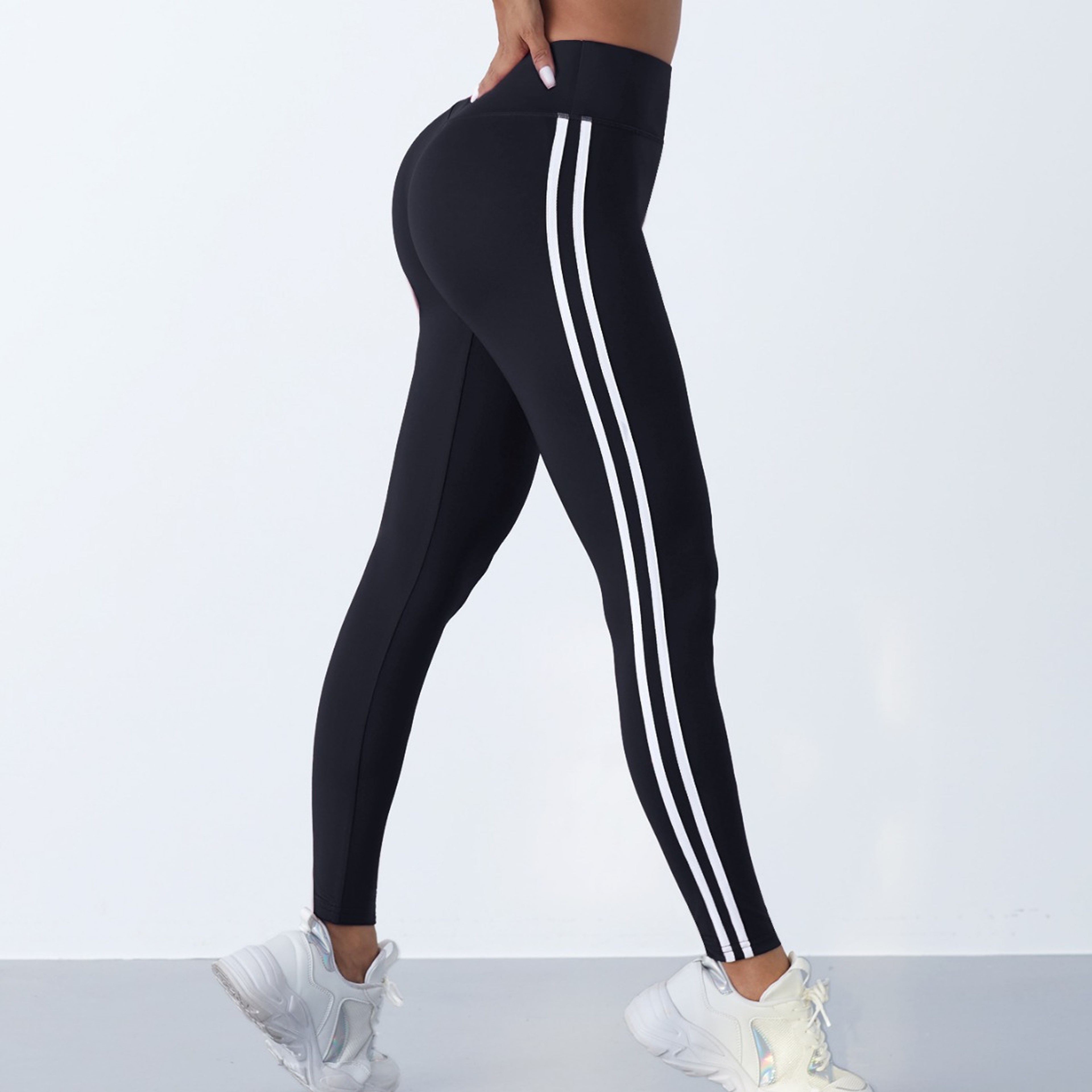 Womens High Waisted Striped Yoga Leggings with Booty Lifting Fit – view 11