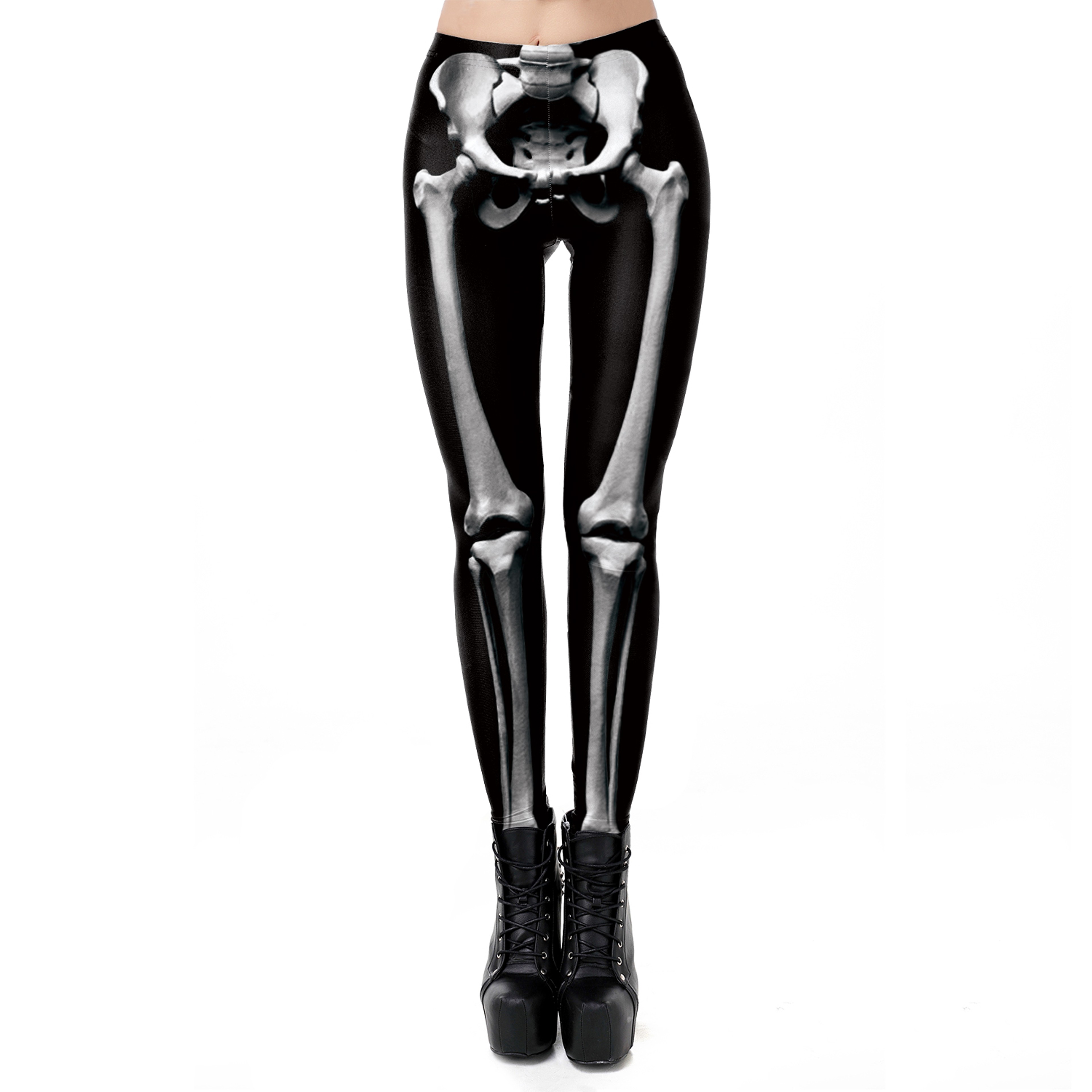 Womens Rose Skull Print Leggings Mid Waist Ankle Length Halloween Pants – view 7