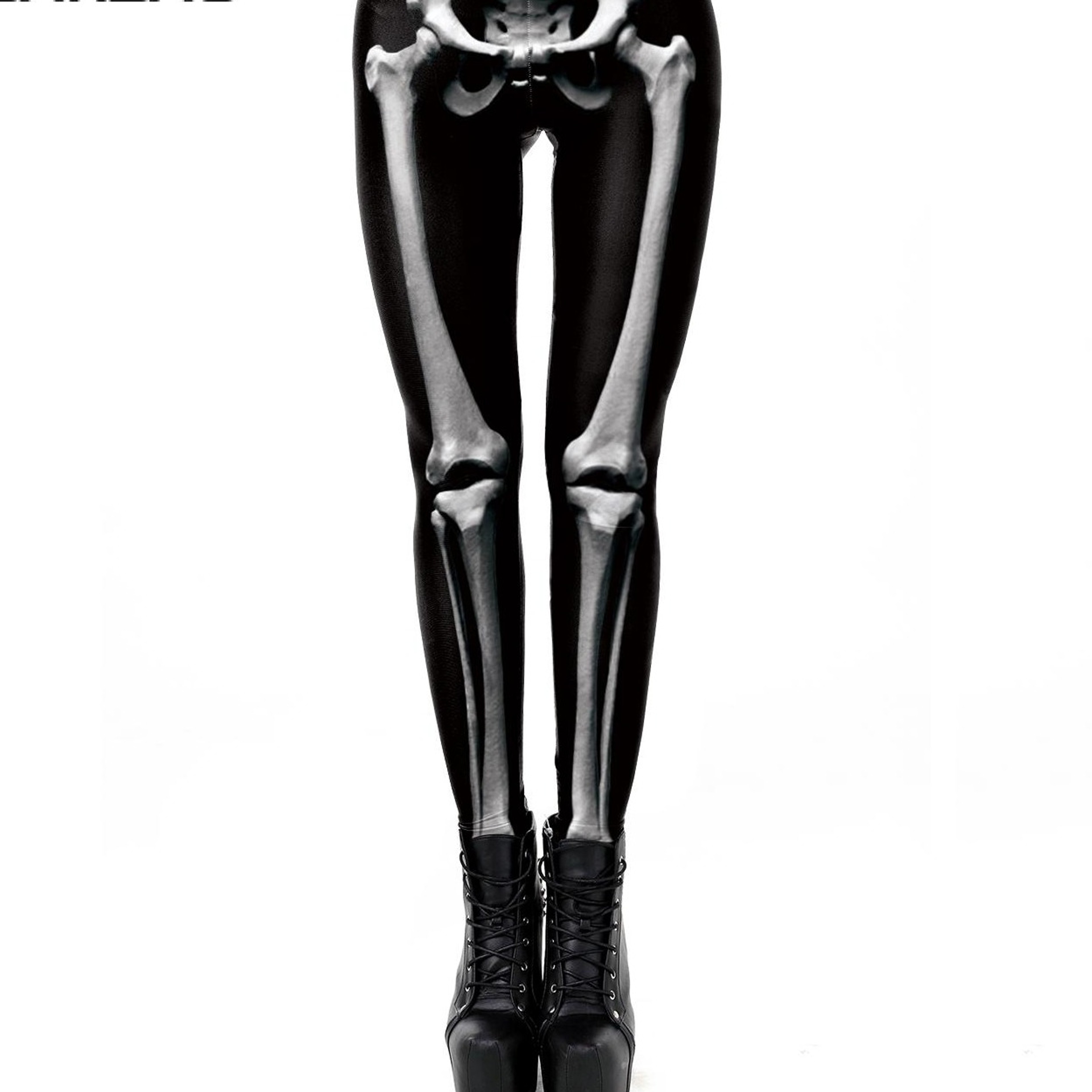Womens Rose Skull Print Leggings Mid Waist Ankle Length Halloween Pantsjpg