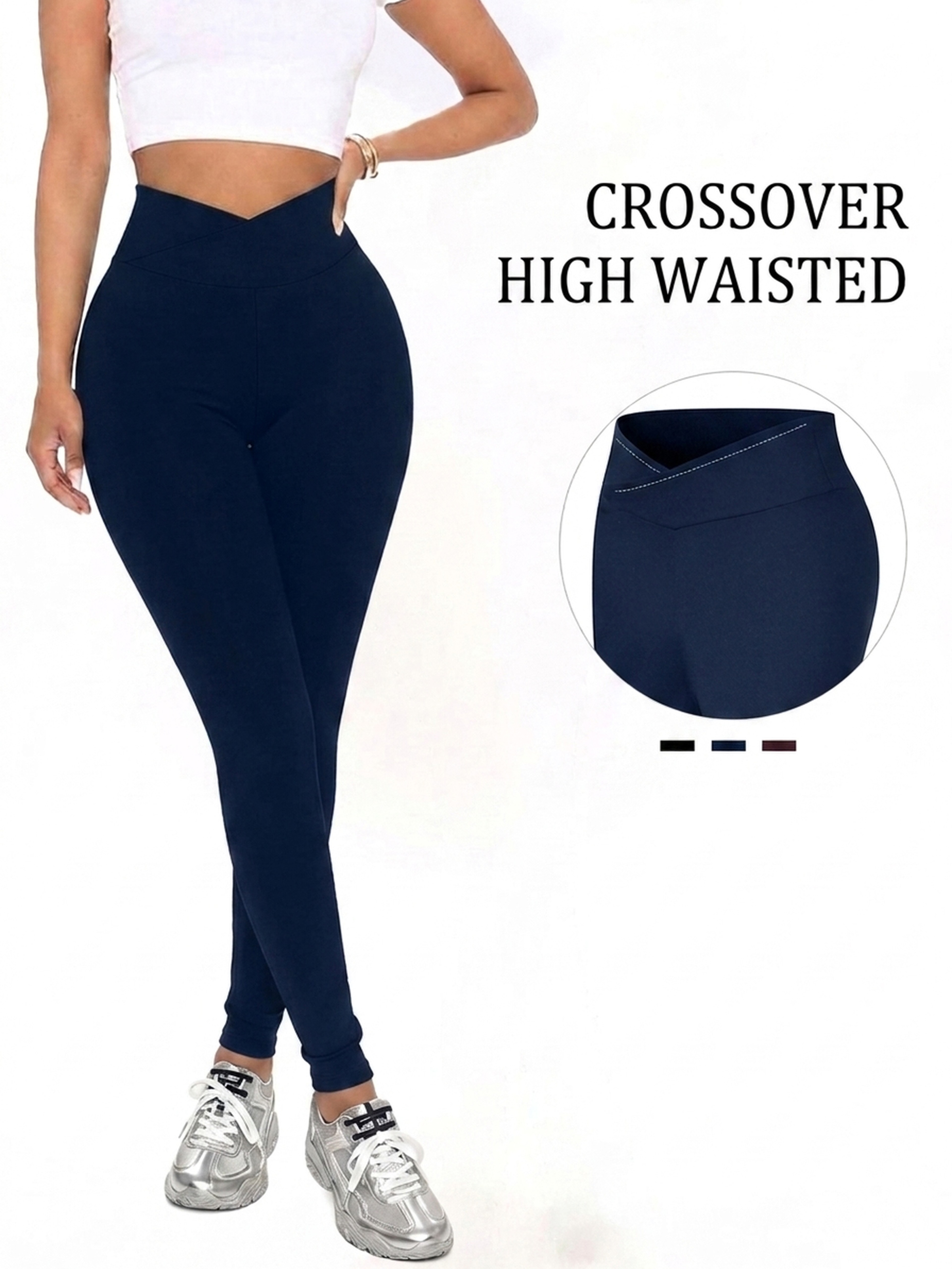 High Waisted Crossover Leggings for Women Soft Tummy Control Yoga and Workout Pants – view 1