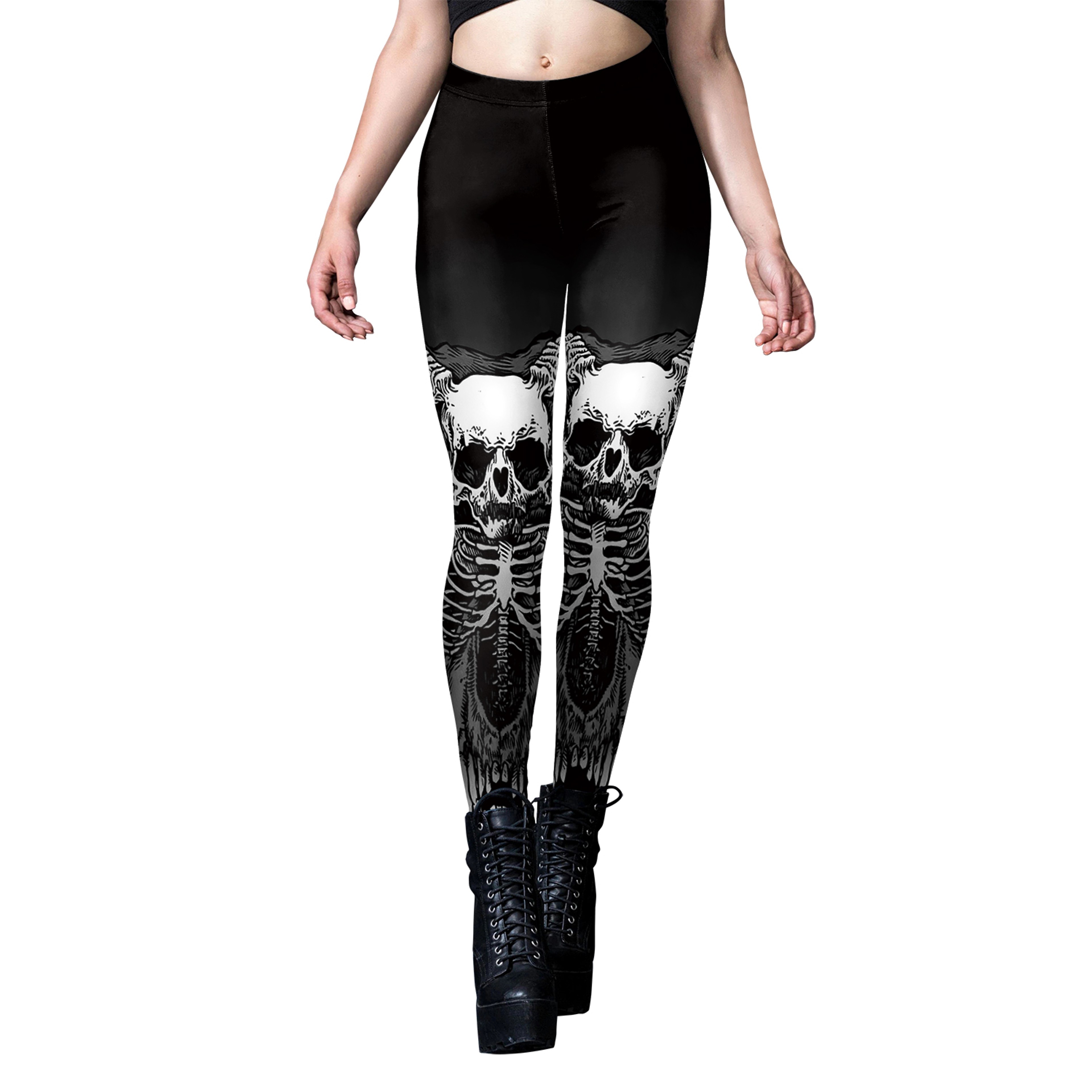 Womens Gothic Skeleton Print Leggings Stretchy Ankle Length Halloween Pants – view 8