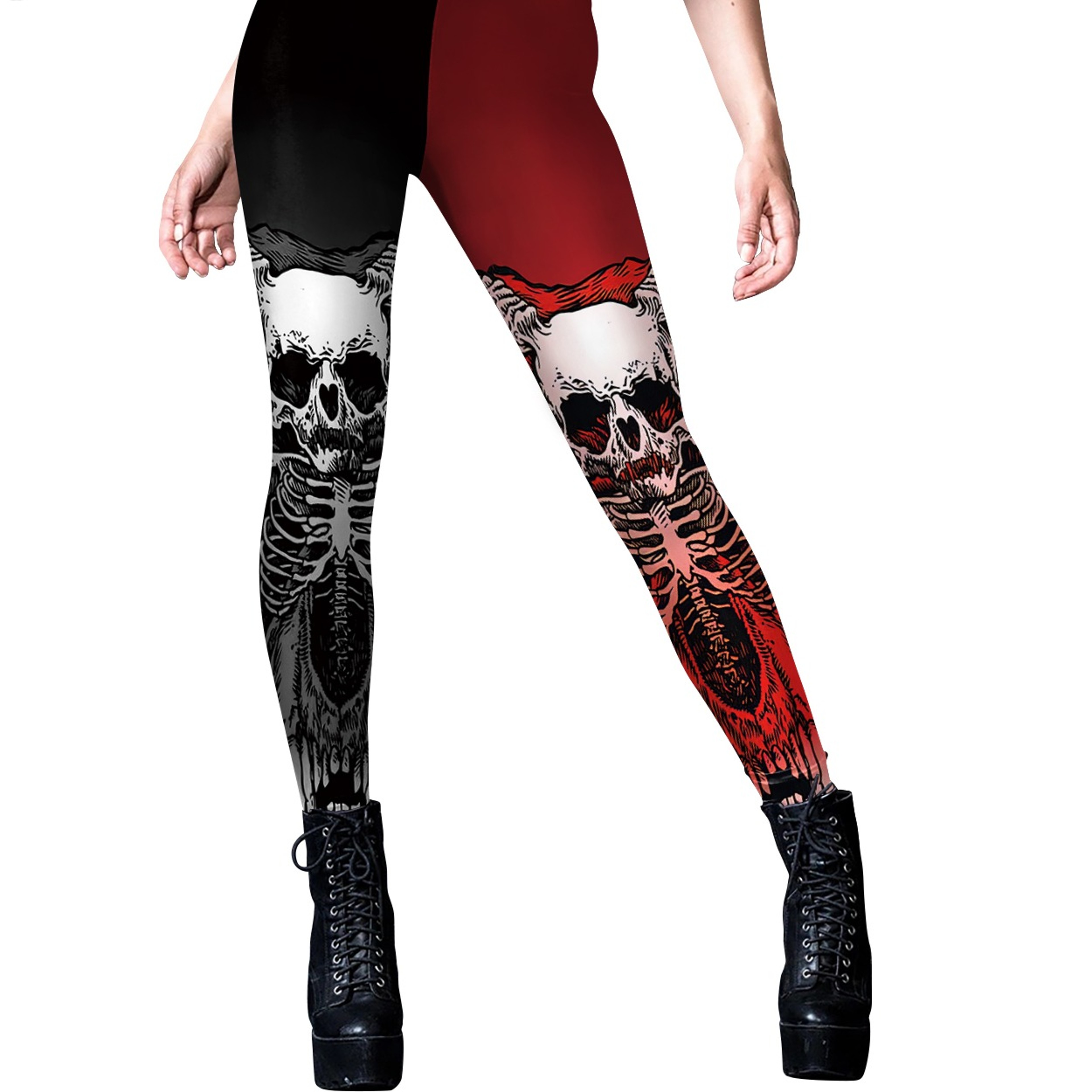 Womens Gothic Skeleton Print Leggings Stretchy Ankle Length Halloween Pantsjpg
