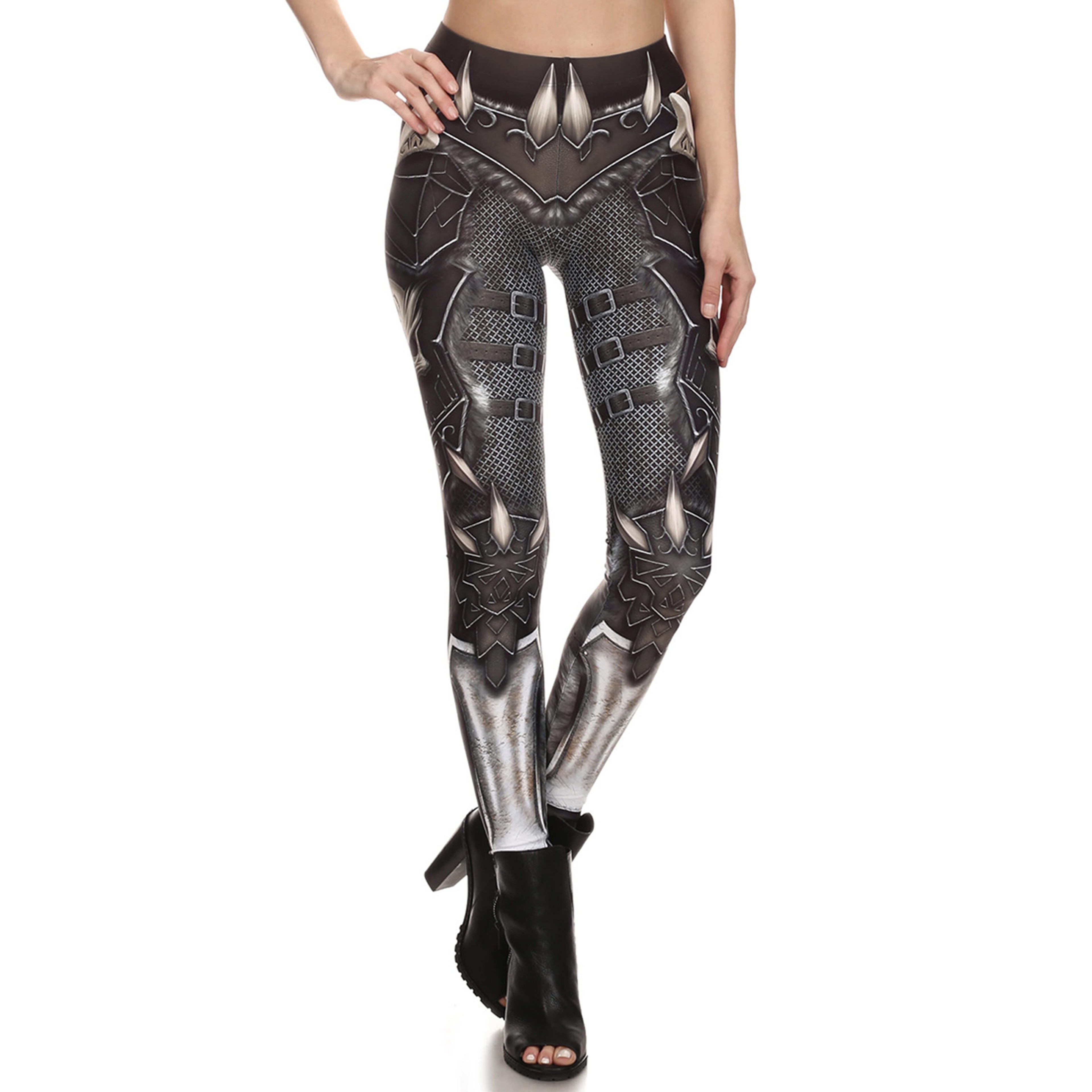 Womens Punk Skull Print Mid Calf Leggings With Stretch Fabric 9