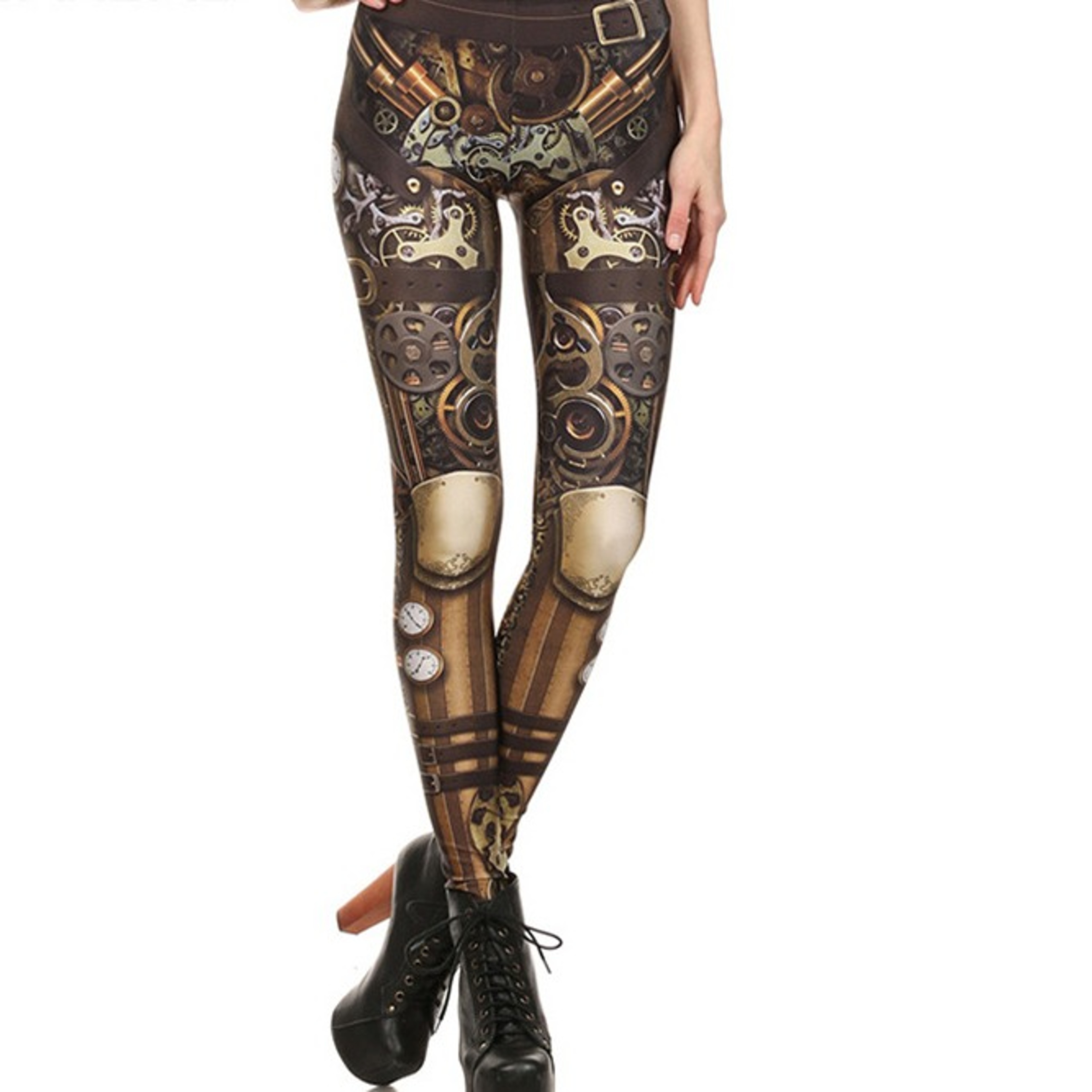 Womens Punk Skull Print Mid Calf Leggings with Stretch Fabricjpg