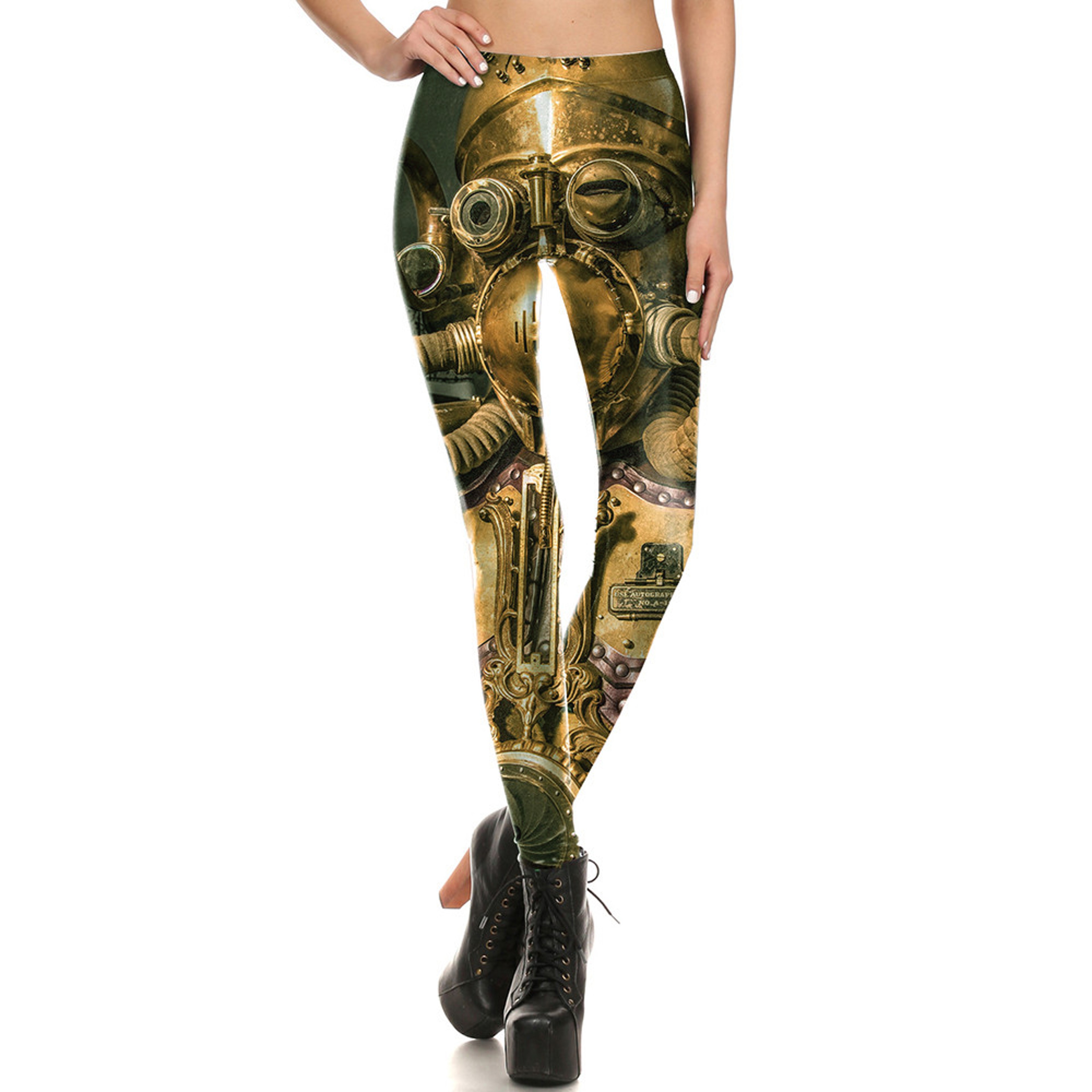 Womens Steampunk Gear Print Leggings with High Stretch Mid Waist Fit – view 9
