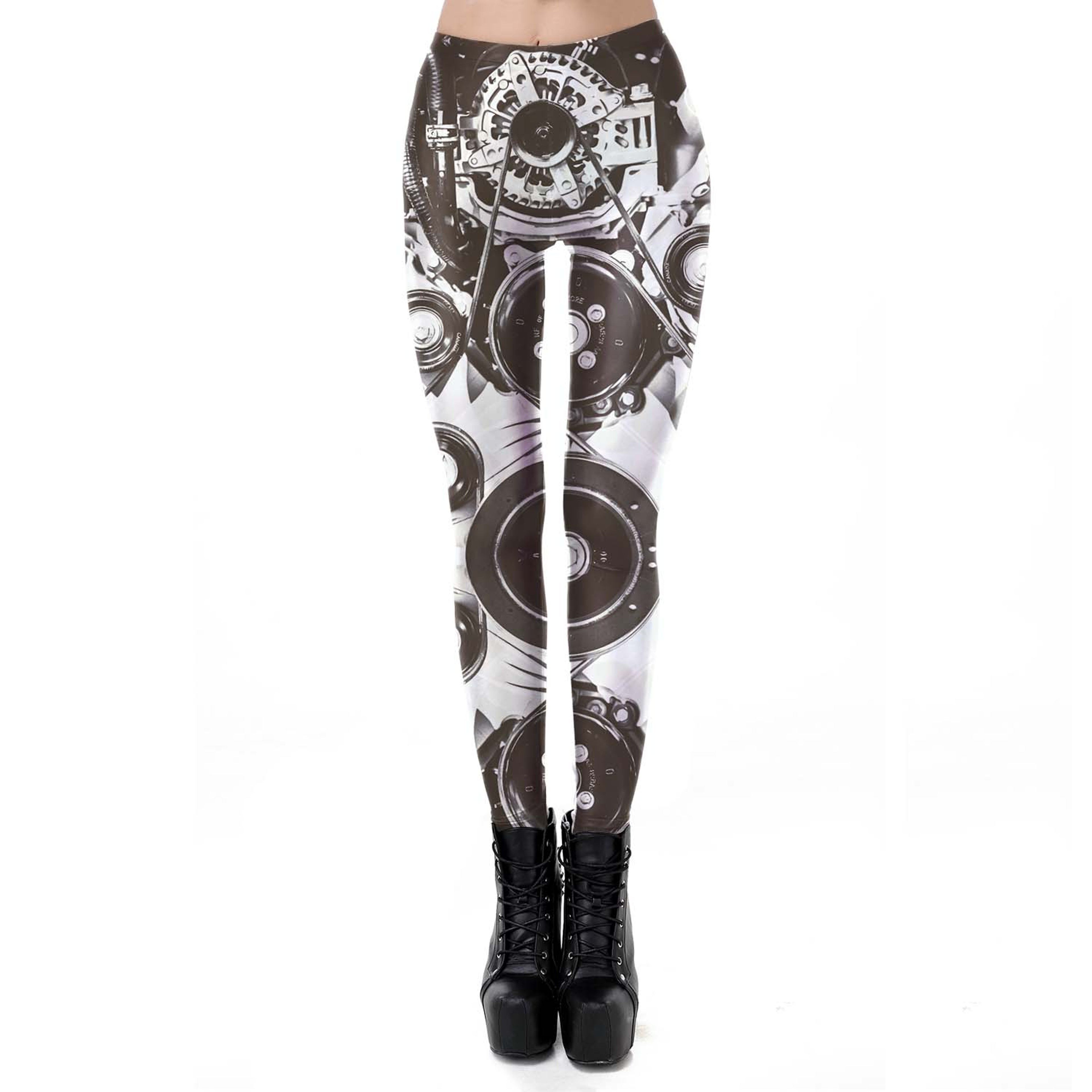 Womens Steampunk Gear Print Leggings with High Stretch Mid Waist Fit – view 10