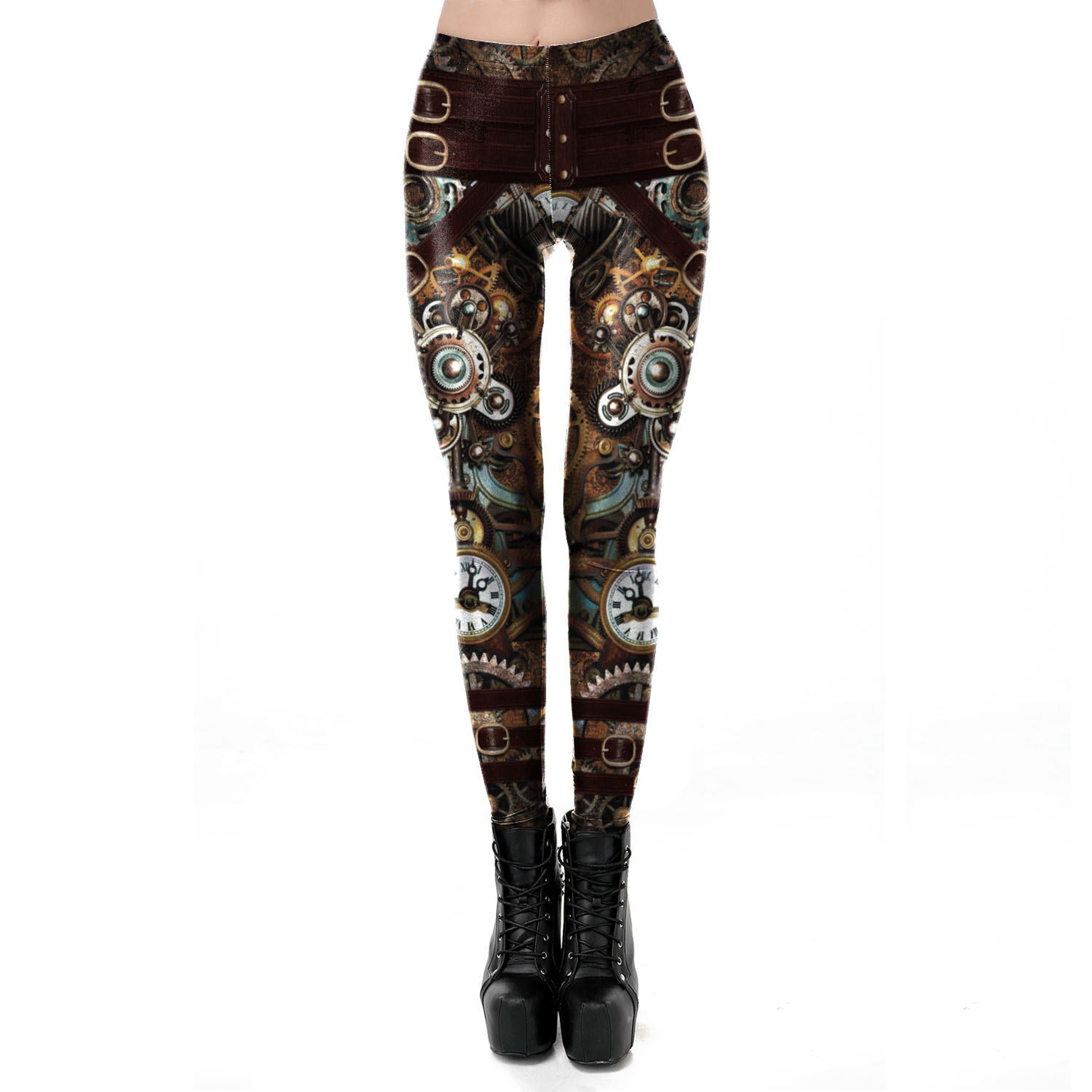 Womens Steampunk Gear Print Leggings with High Stretch Mid Waist Fit – view 11