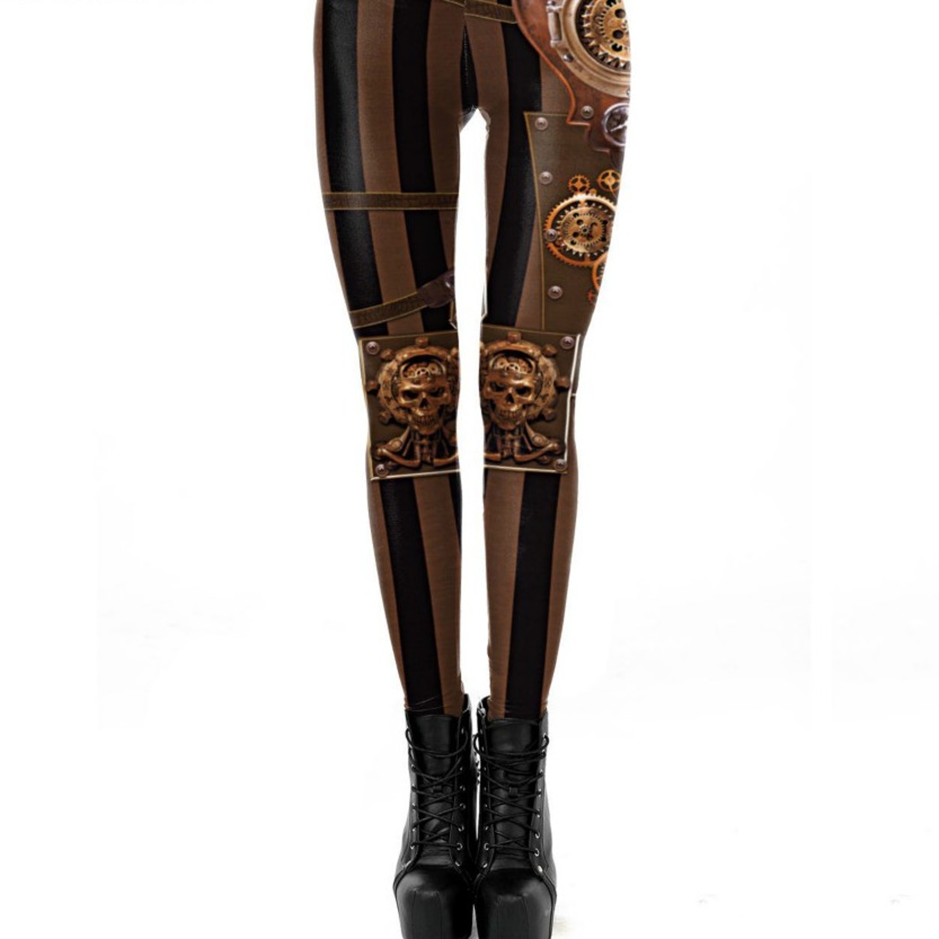 Womens Steampunk Gear Print Leggings with High Stretch Mid Waist Fitjpg