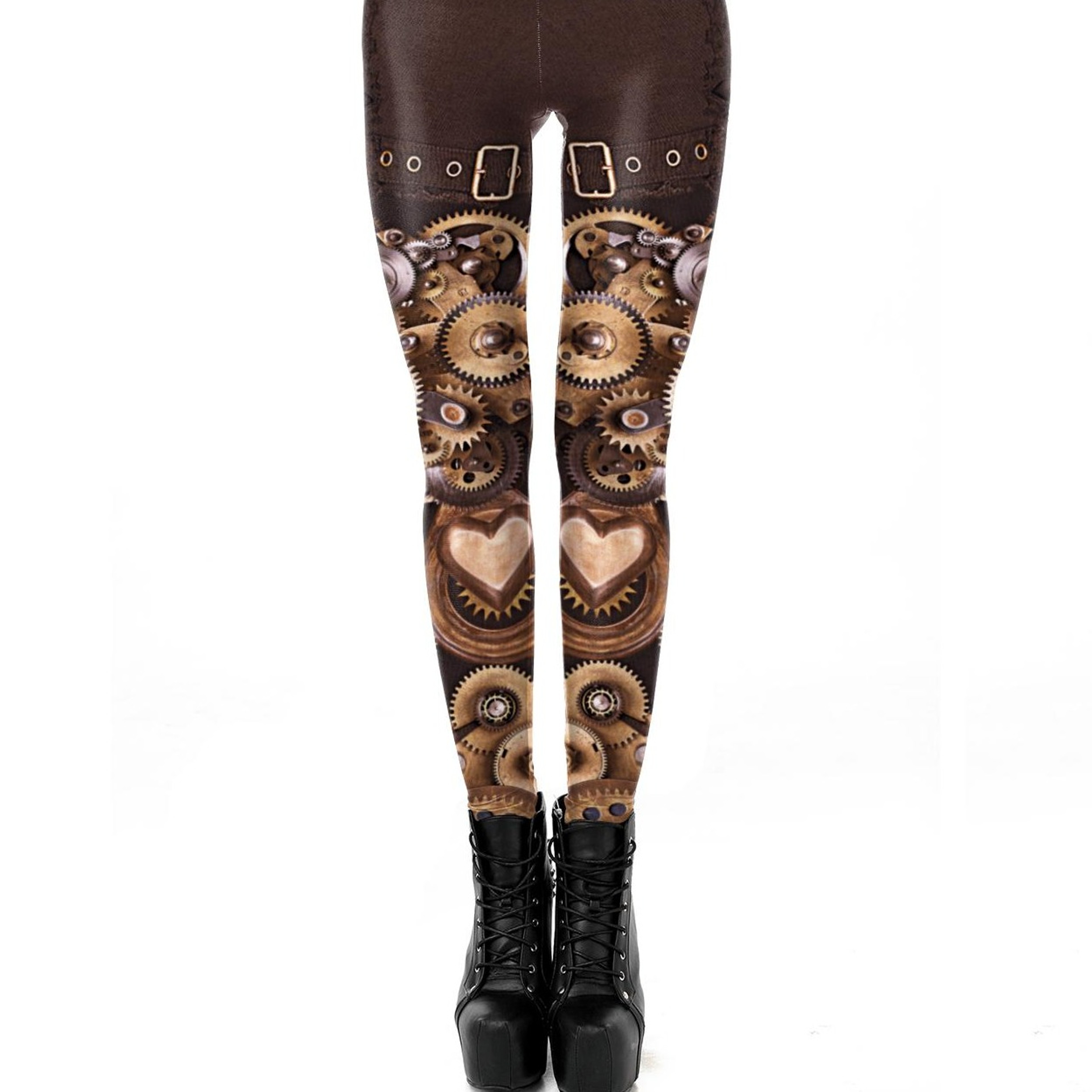 Womens Steampunk Gear Print Leggings with High Stretch Mid Waist Fitjpg