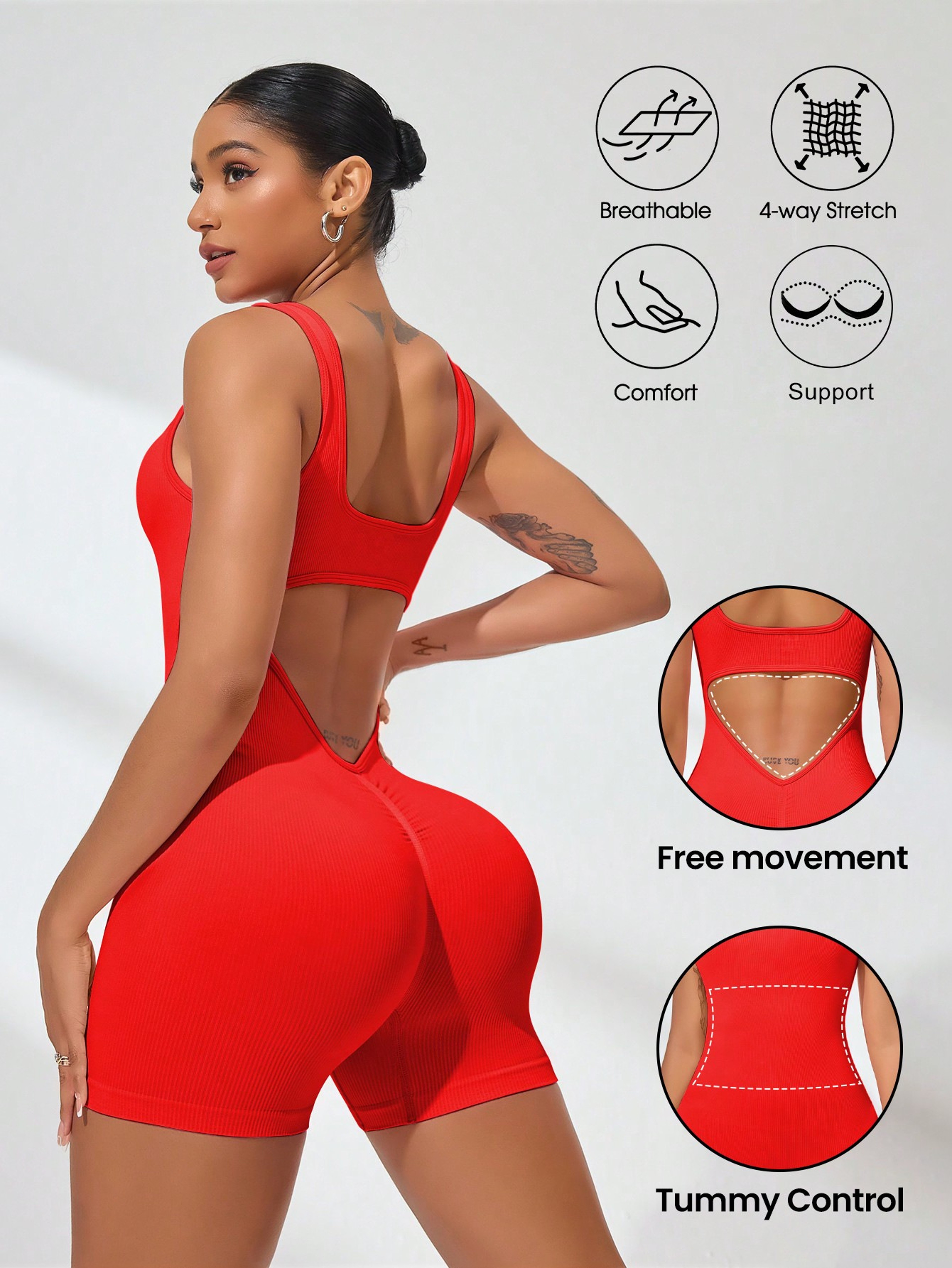 Womens V Shaped Cutout Waist Jumpsuit High Stretch Tie Dye Yoga Outfit – view 1