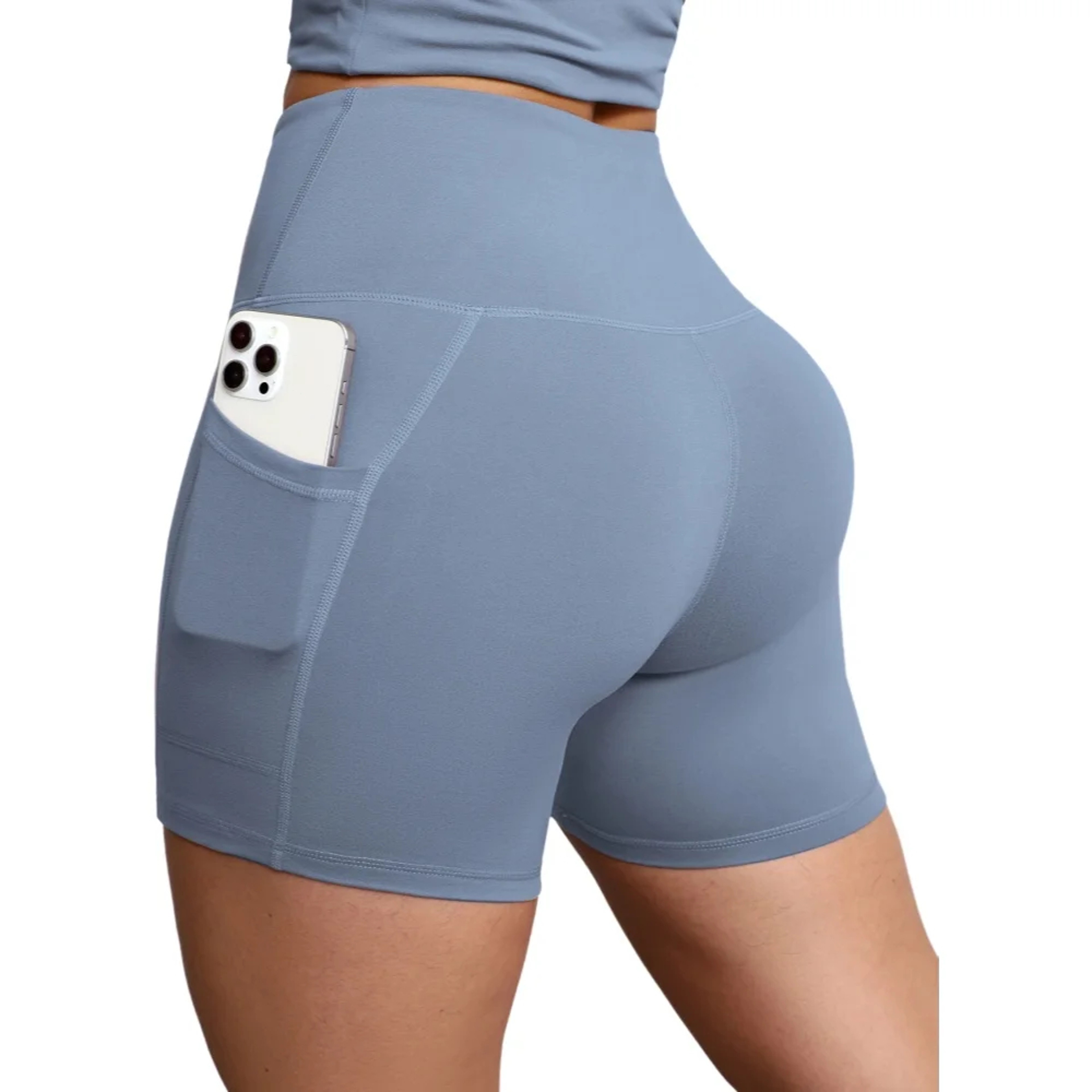 Womens High Waisted Biker Shorts with Side Pockets for Yoga and Running – view 1